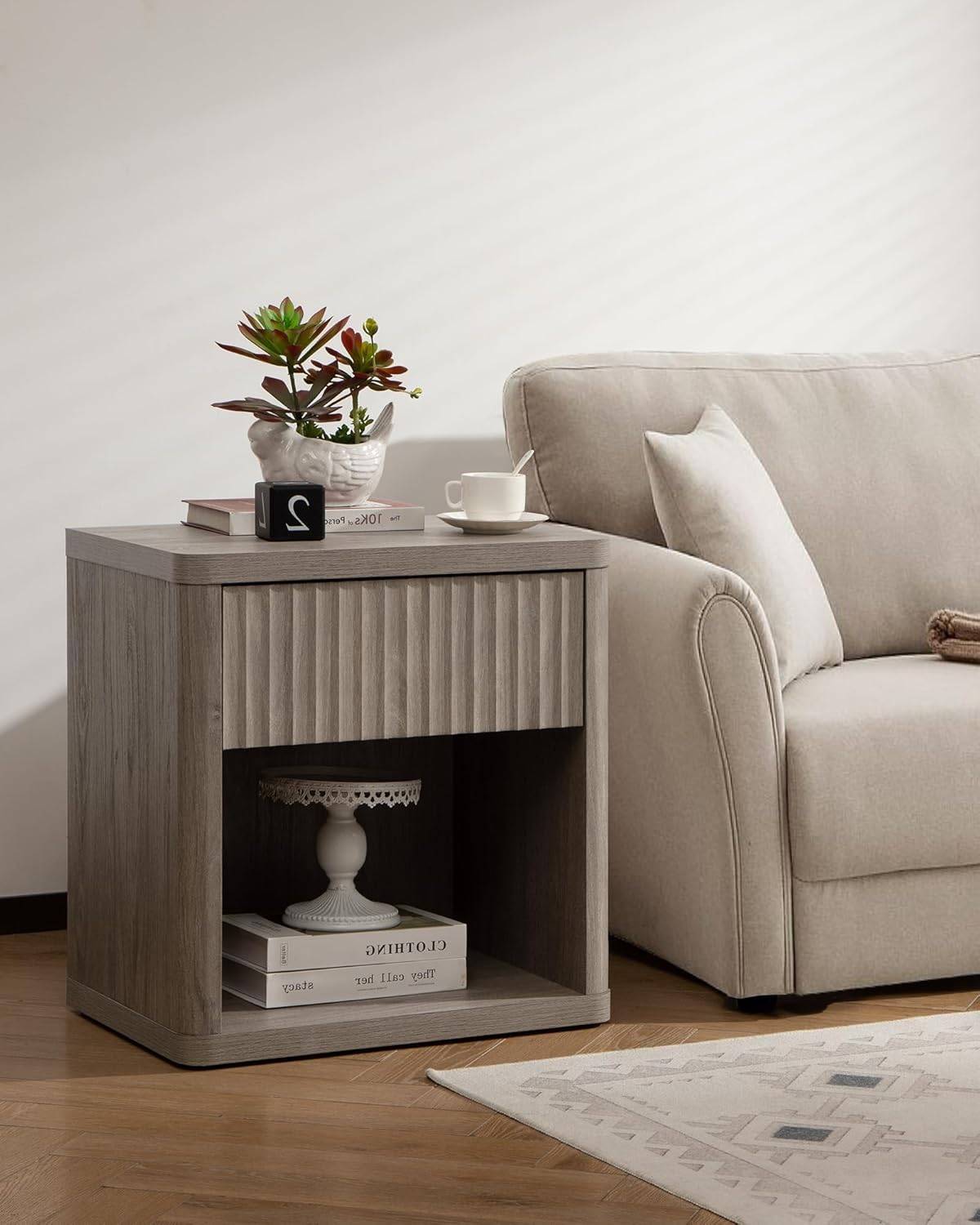 SICOTAS Fluted Nightstand with Drawer, Alder, NS1R1824/2324