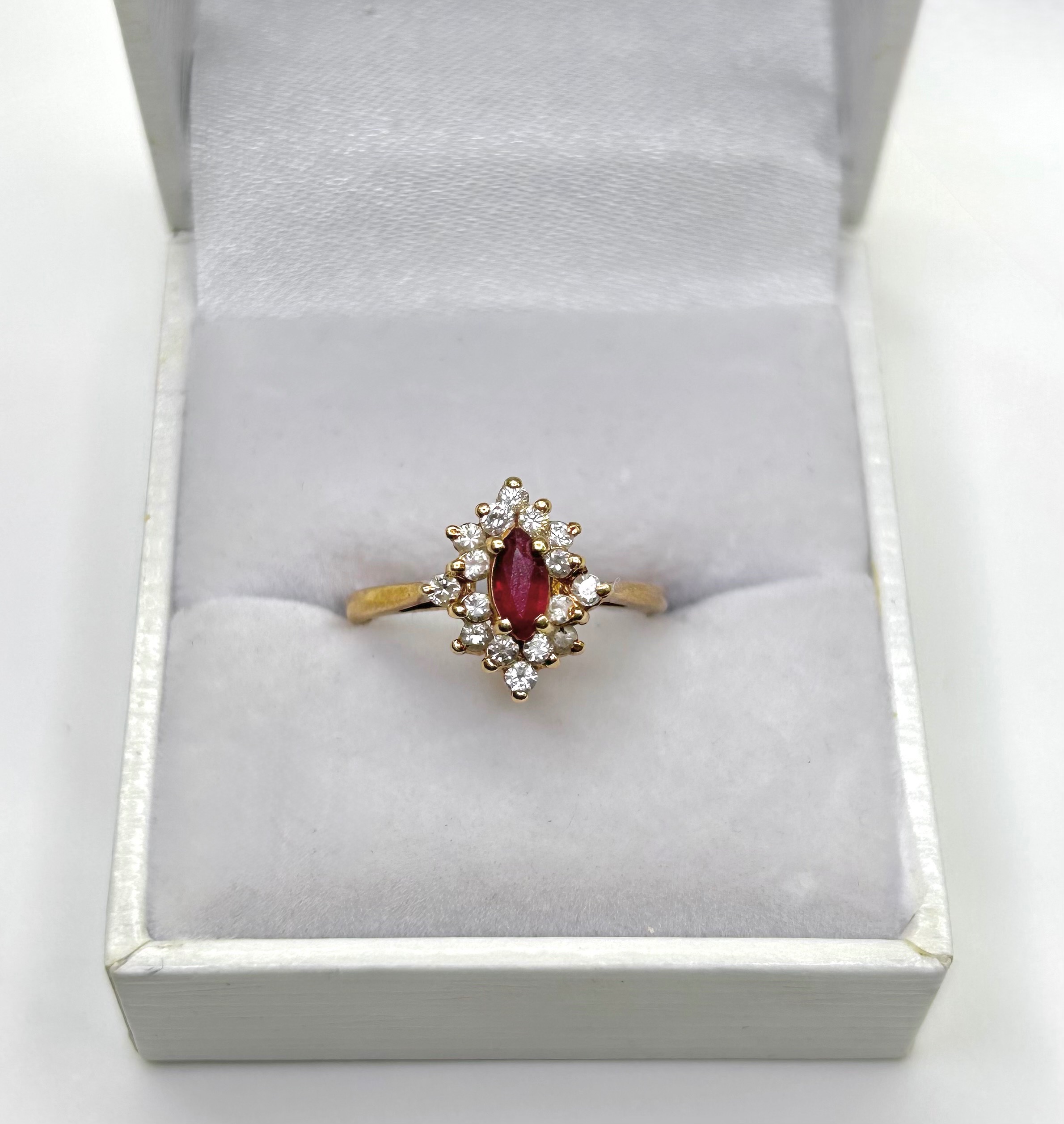 14K Yellow Gold Ring With Diamonds & Red Gemstone - photo 2