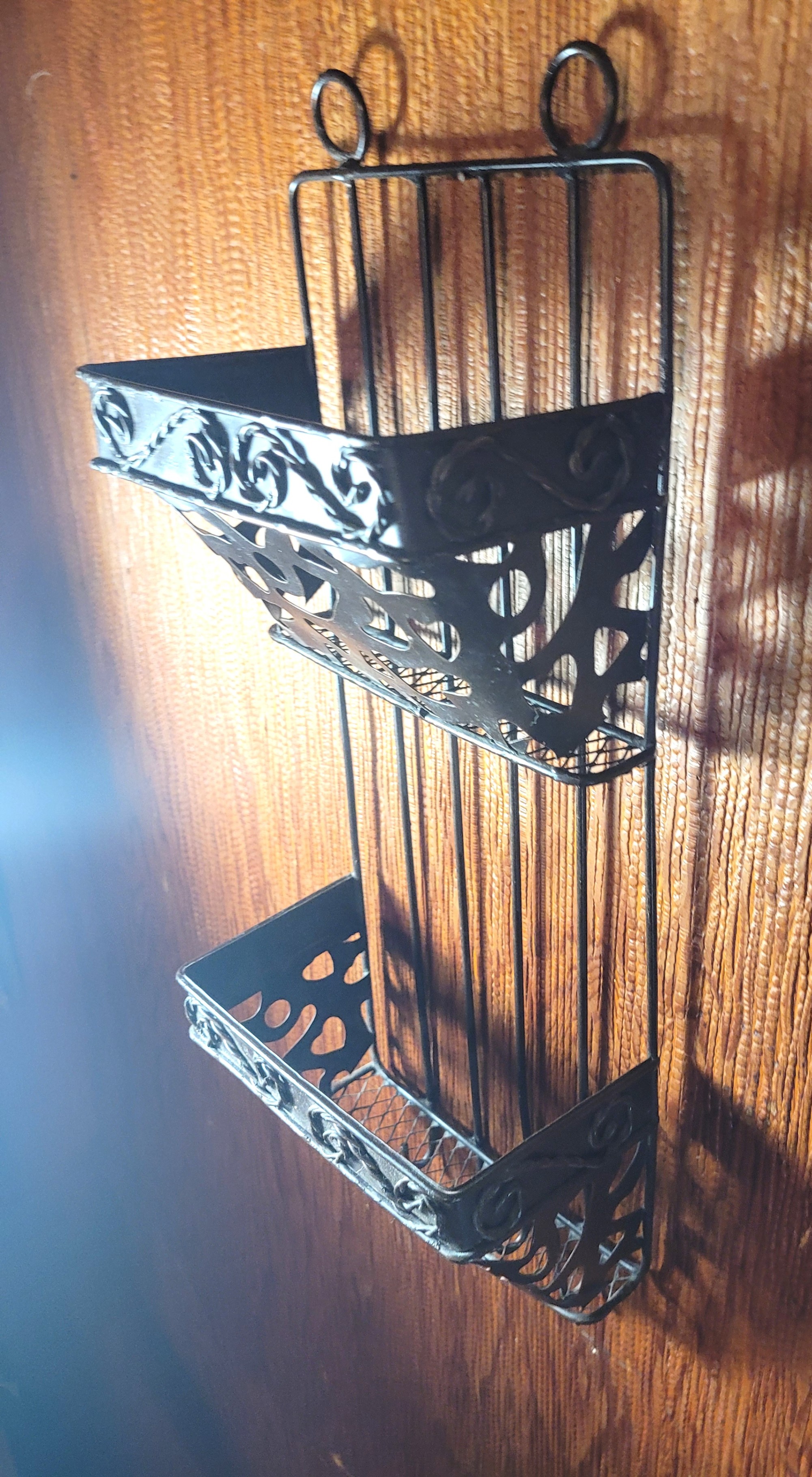 1970s Wrought Iron Mail Organizer 2 Tier Scroll Letter Holder - photo 3
