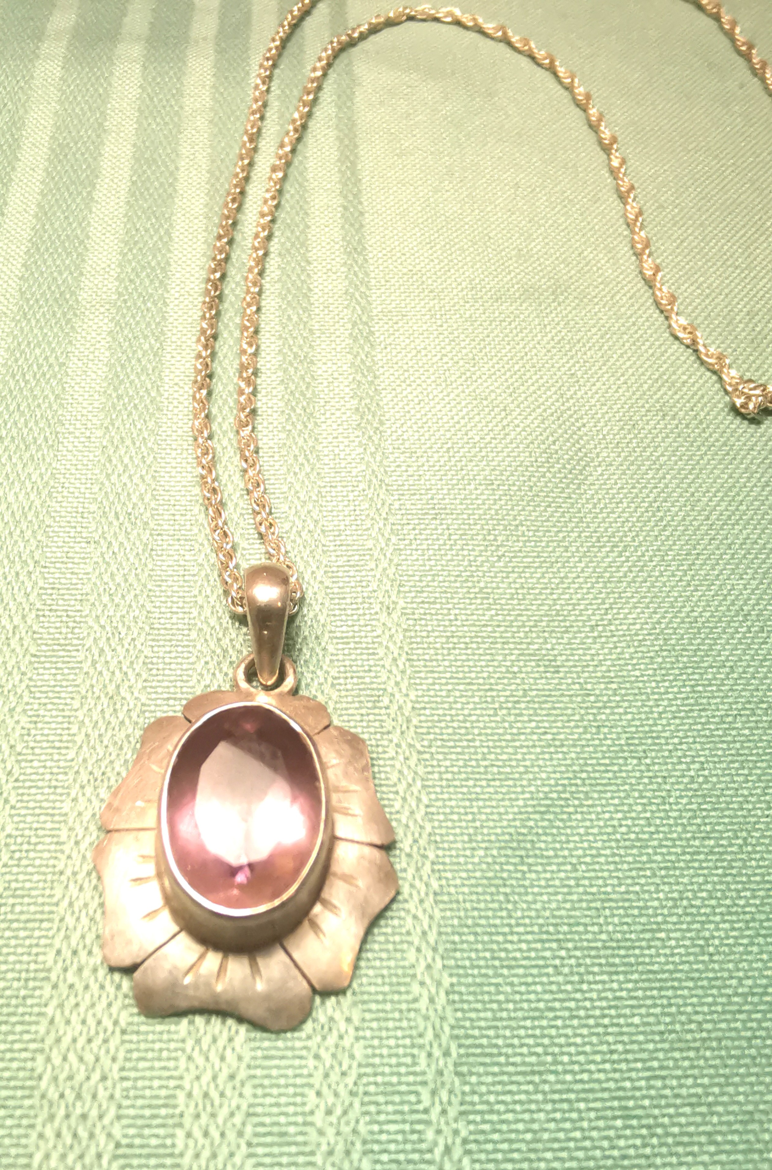 1990s Sterling Silver 925 Purple Stone Sunburst Floral Pendant - photo 2