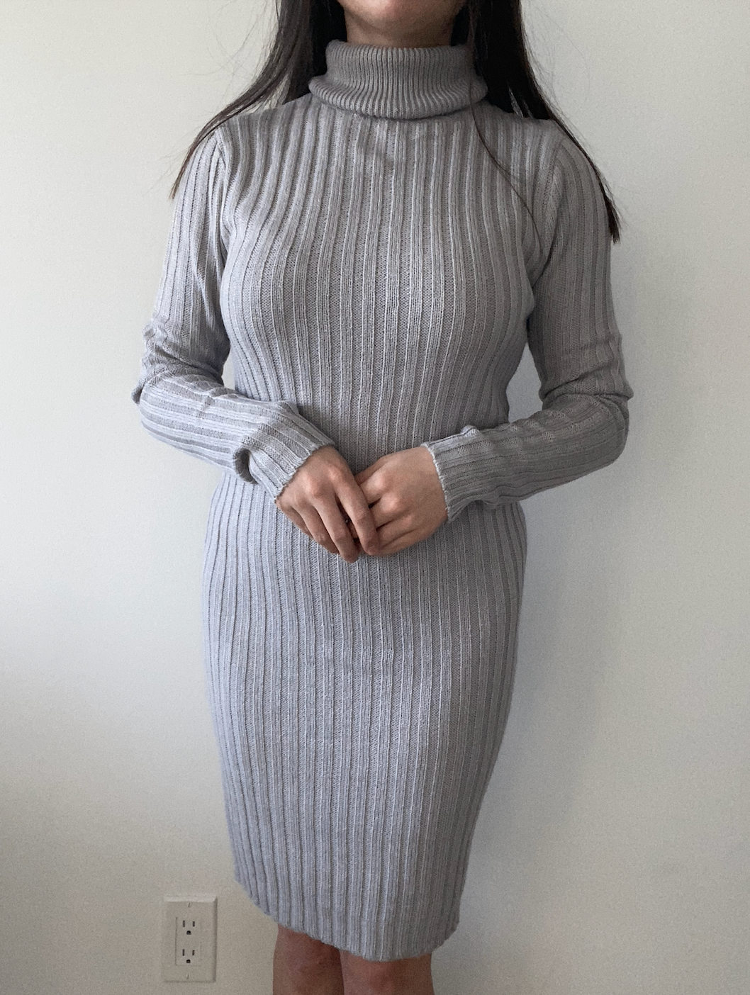 [NEW] Light Grey Turtleneck Sweater Dress