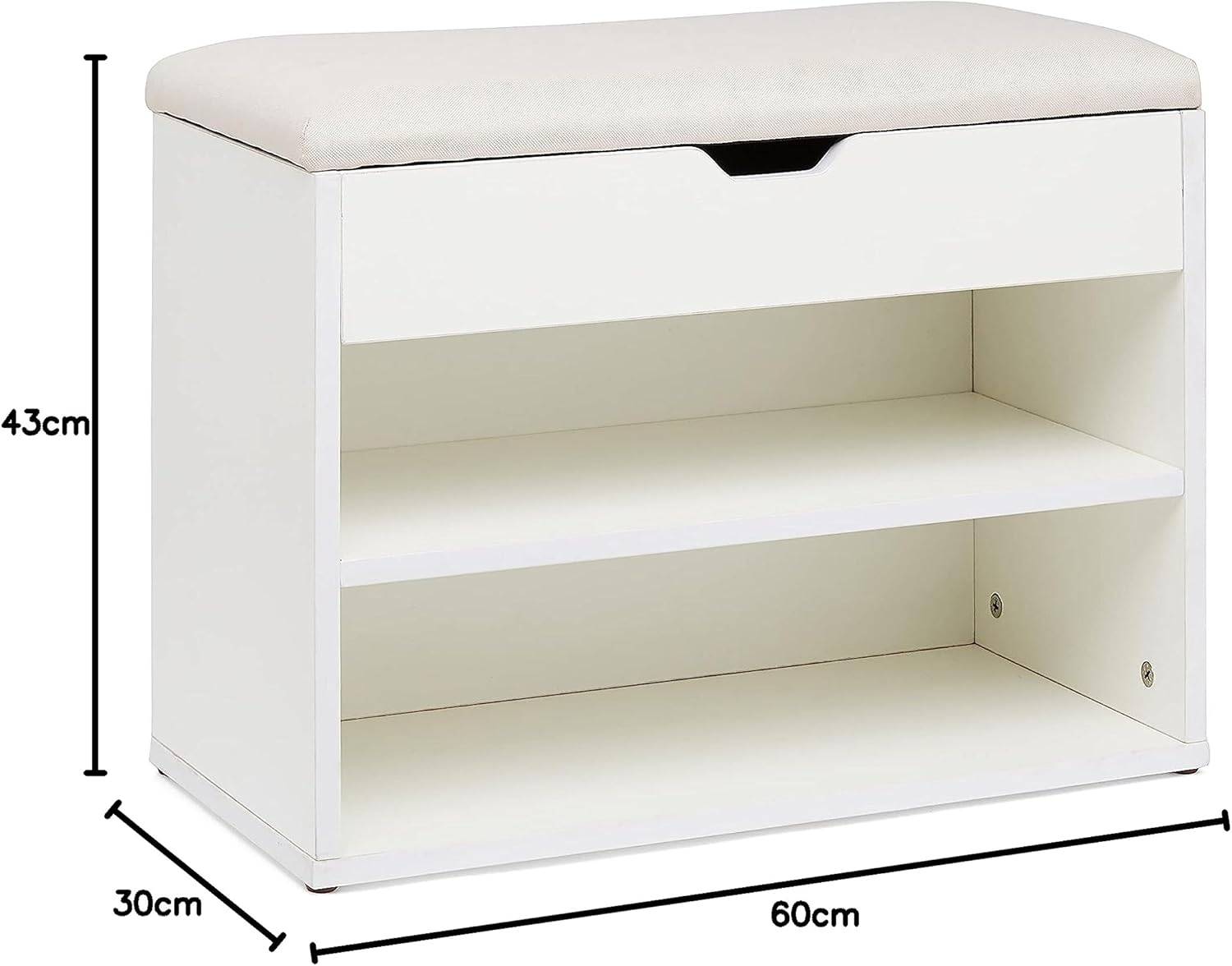 2 Tier Wooden Shoe Rack, Beige Fabric Cushion - photo 4