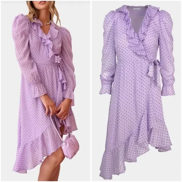 New w tags Adelyn Rae Purple Polka Dot Wrap Dress - Size S - photo 2
