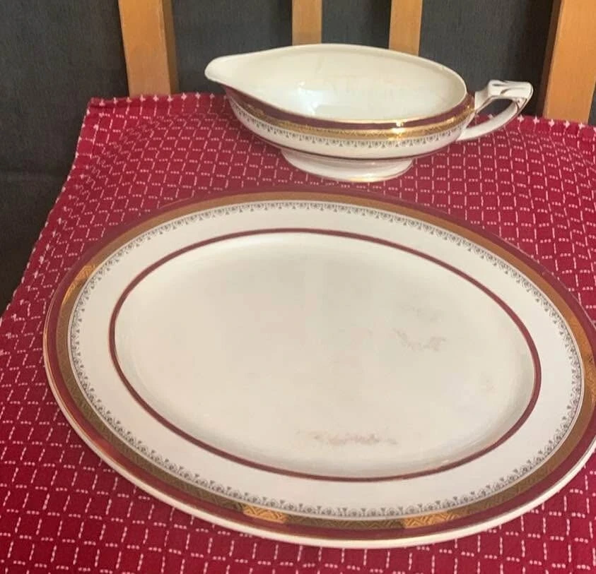 Rare "Royal Crowning" Vintage Gravy Boat and Platter Set