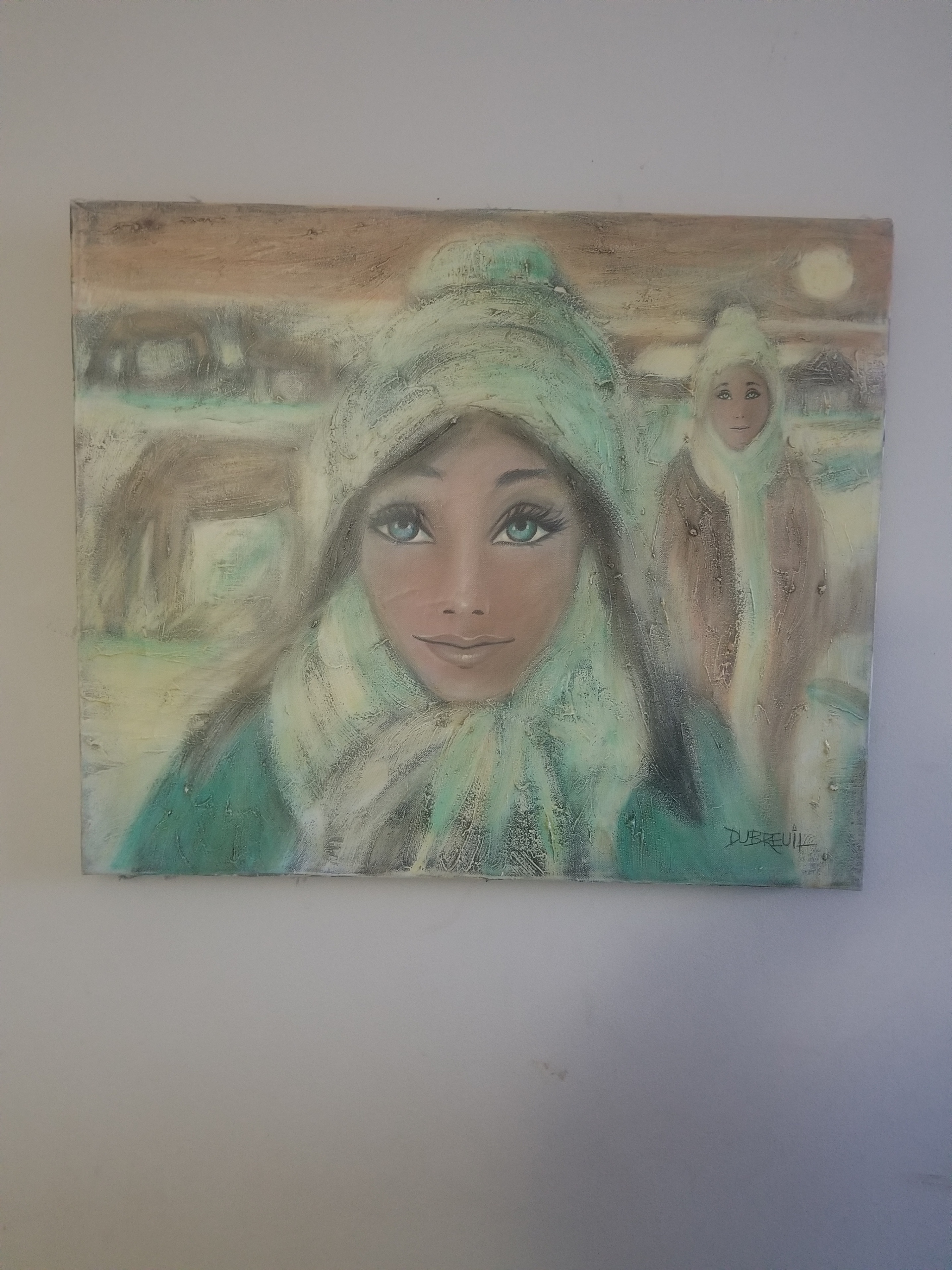 Large Hand-Painted winter Oil Portrait on Canvas.