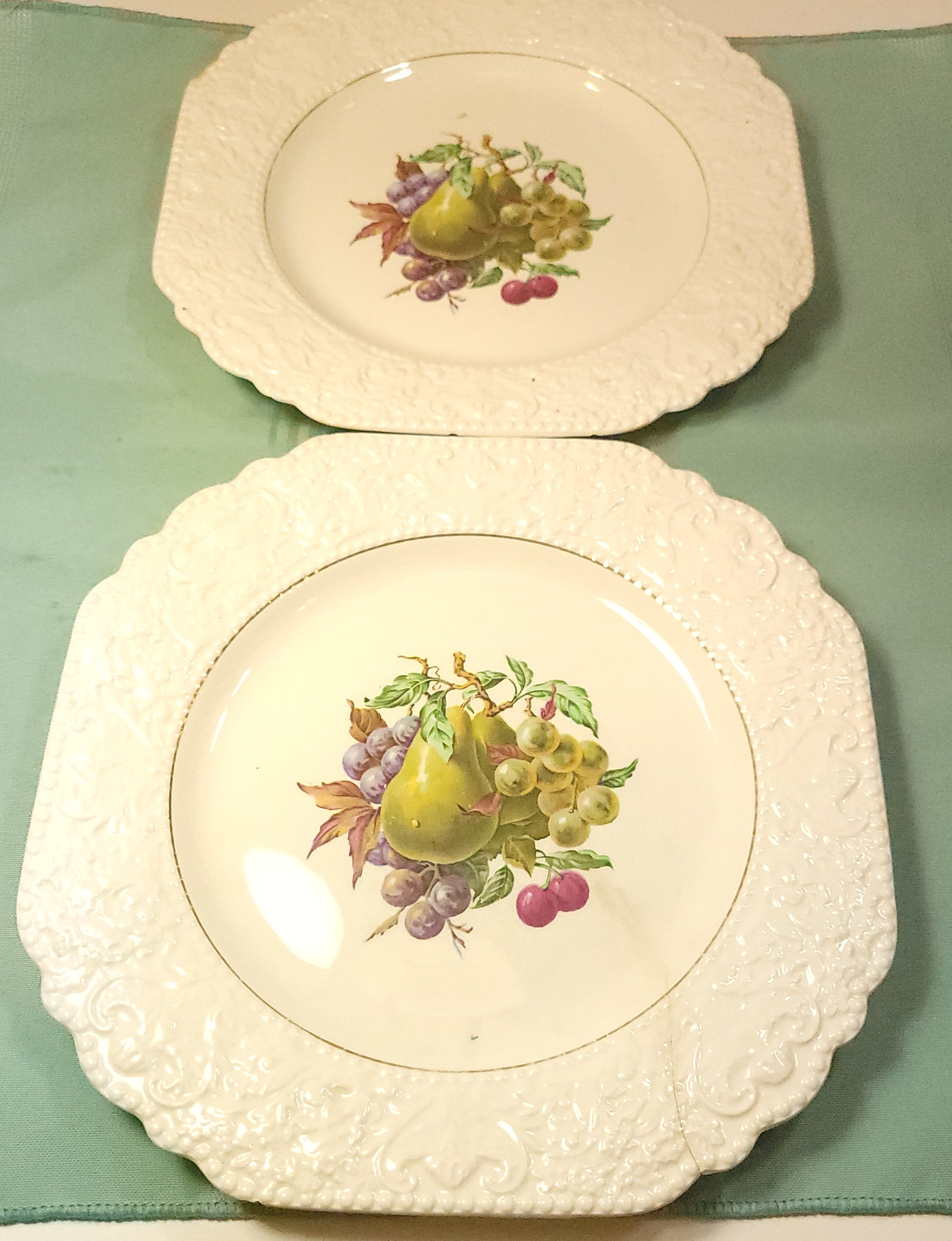 1950s Wood & Sons England Fruit Plates Pair - Embossed Scalloped