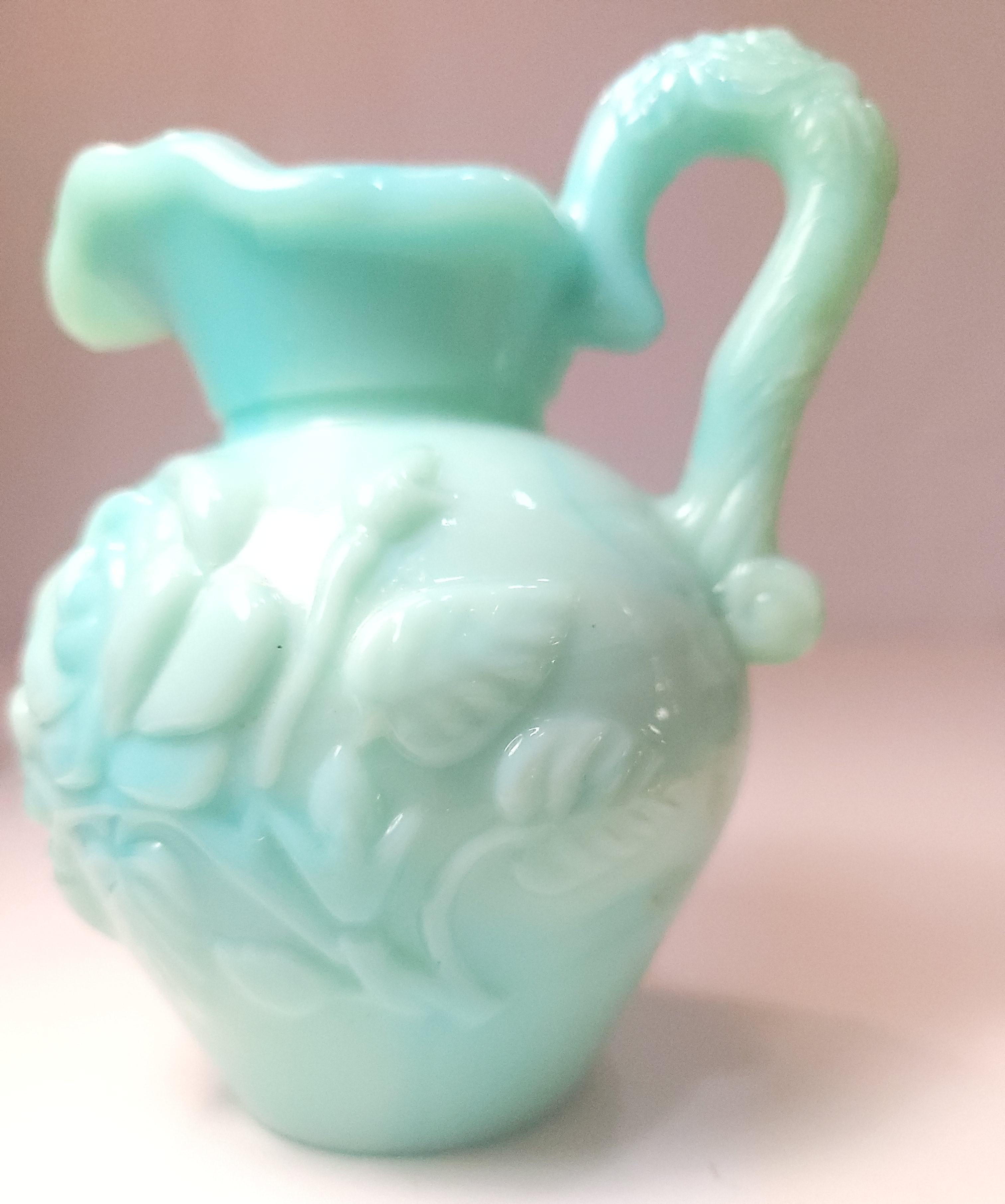 Vintage 1971 Avon Victoriana Green Slag Glass Rose Pitcher 4.5" - photo 3
