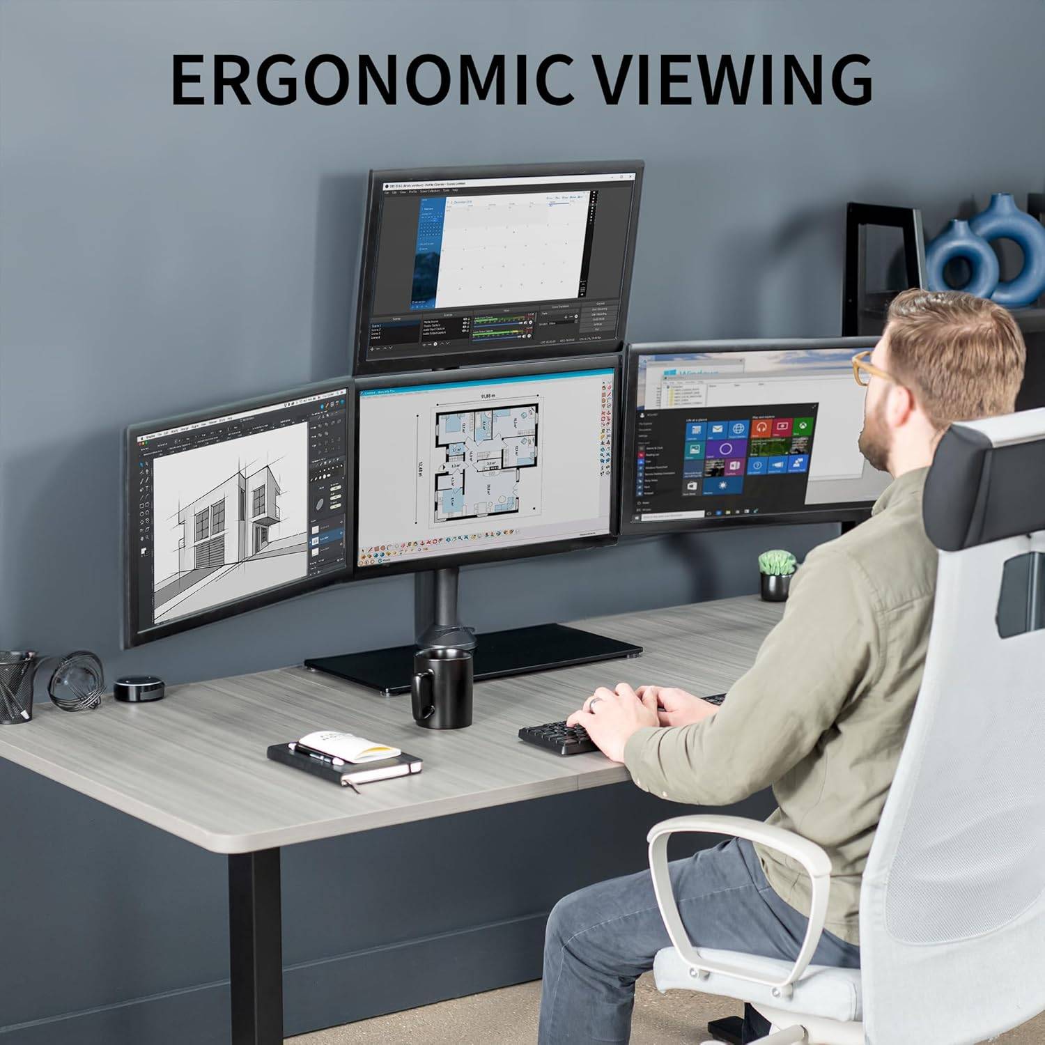 New VIVO Steel Quad Freestanding  Computer Monitor Desk Mount