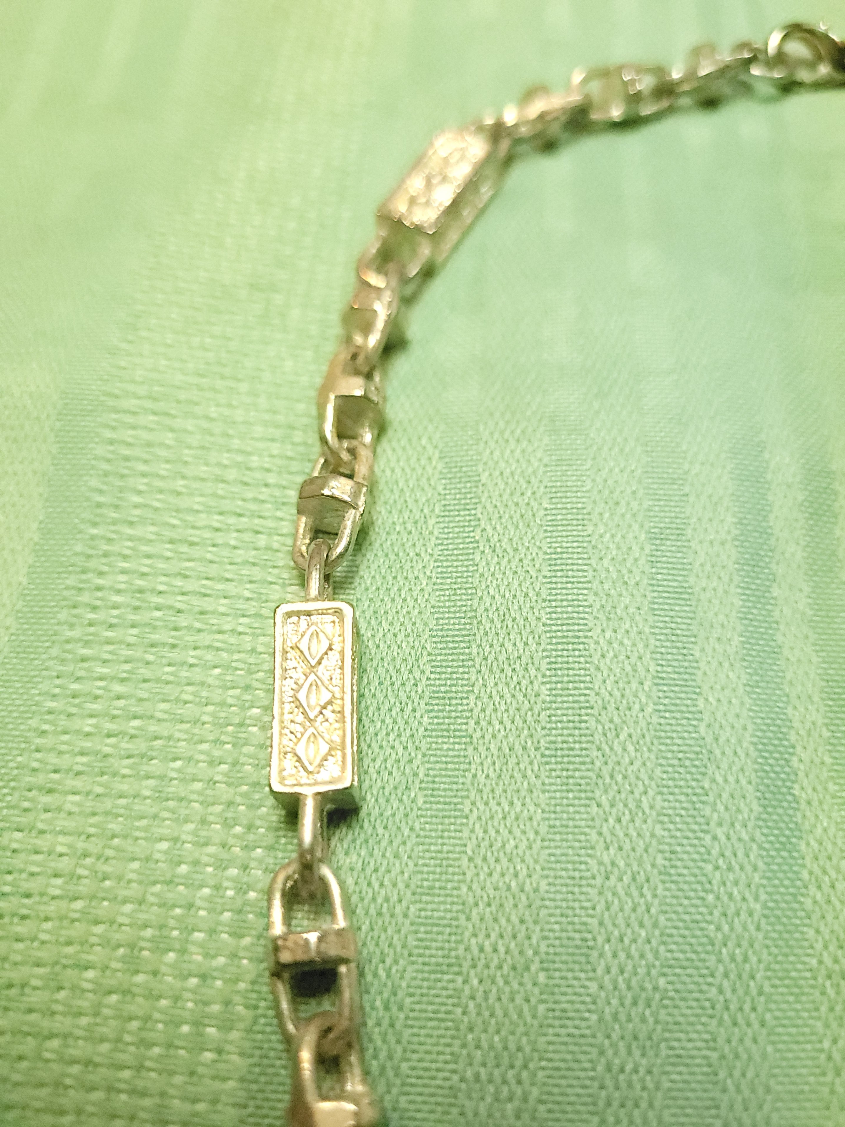 1970s Etched Bar Link Choker Necklace Silver Tone Modernist 15" - photo 3