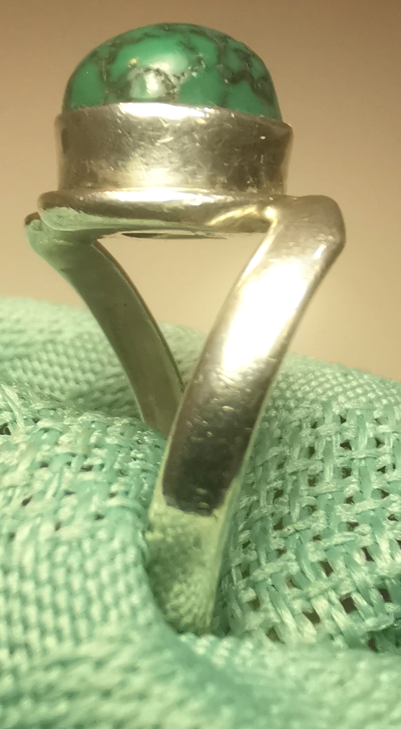 1980s Sterling Silver Bypass Ring Green Royston Turquoise 6.5 - photo 4
