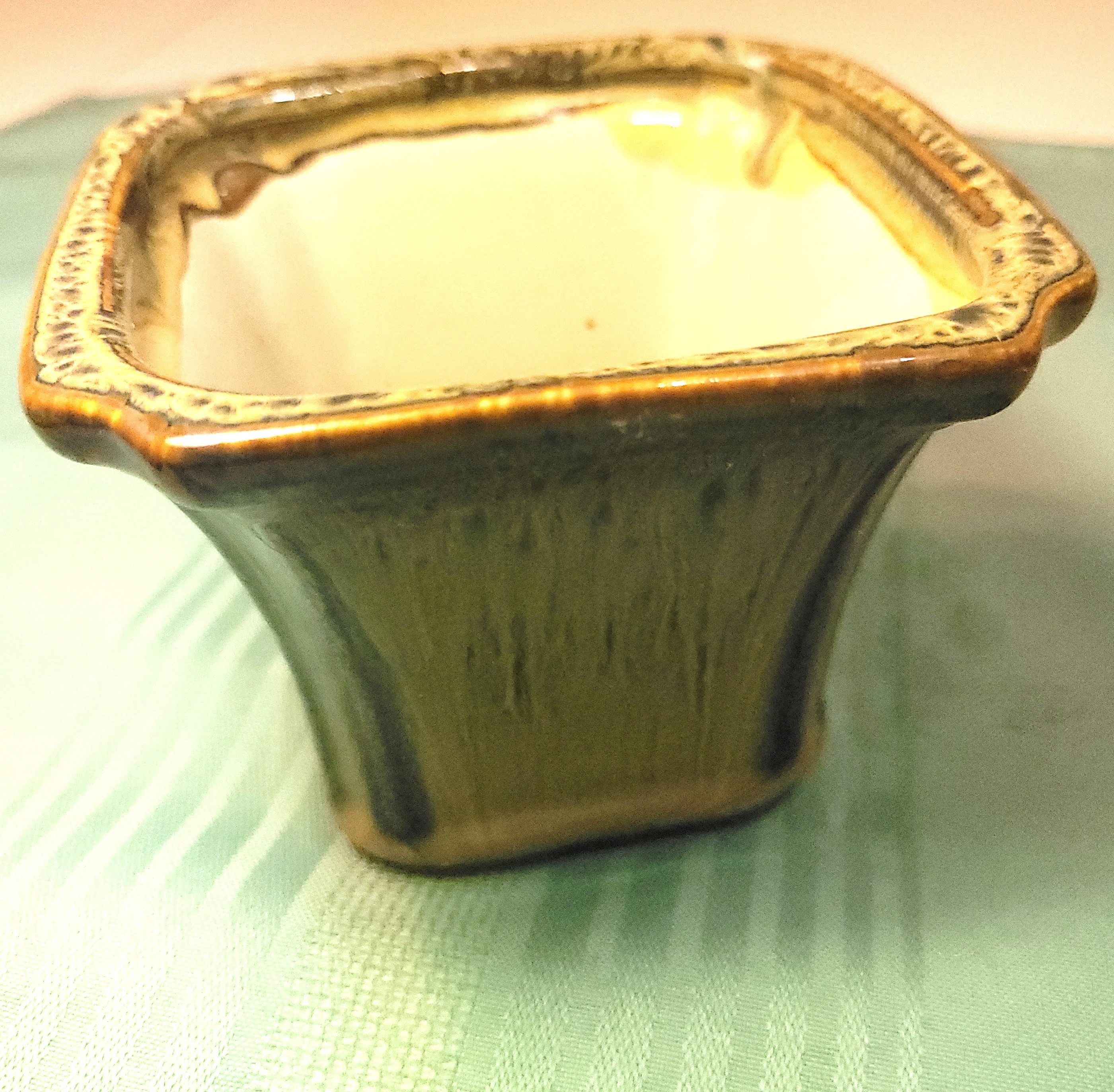 1960s Vtg Canadian Pottery Drip Glaze Planter -Green Brown - photo 5