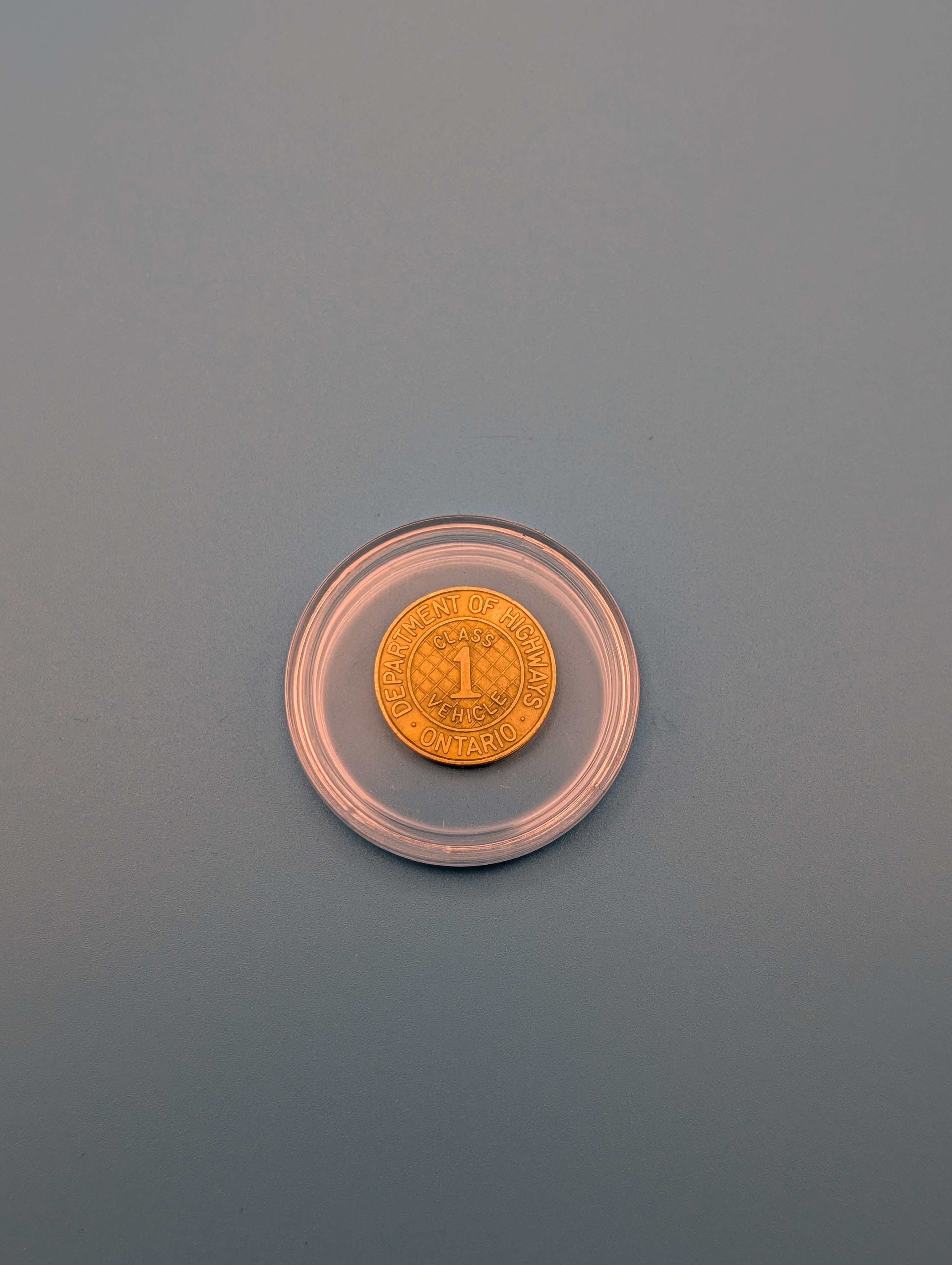 ONTARIO DEPARTMENT OF HIGHWAYS Class 1 Vehicle BRASS TOLL TOKEN - photo 2