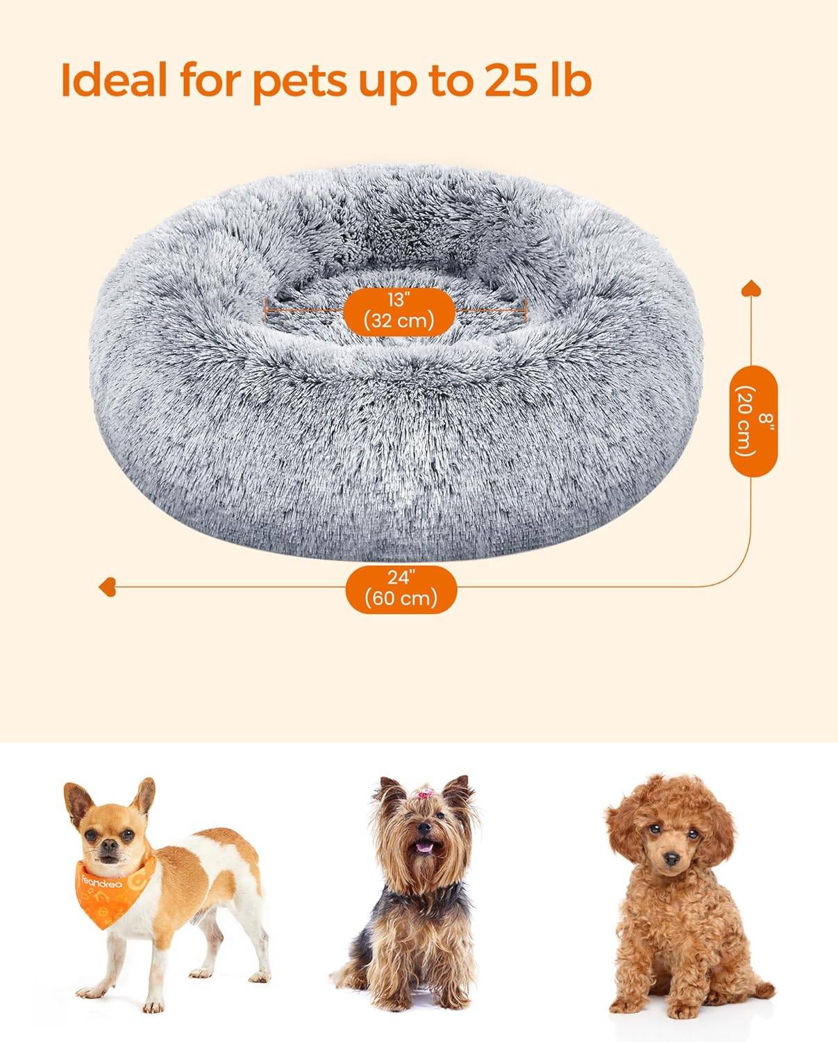 Feandrea FluffyHug Pet Bed, Calming Donut, Soft Fluffy Plush - photo 5