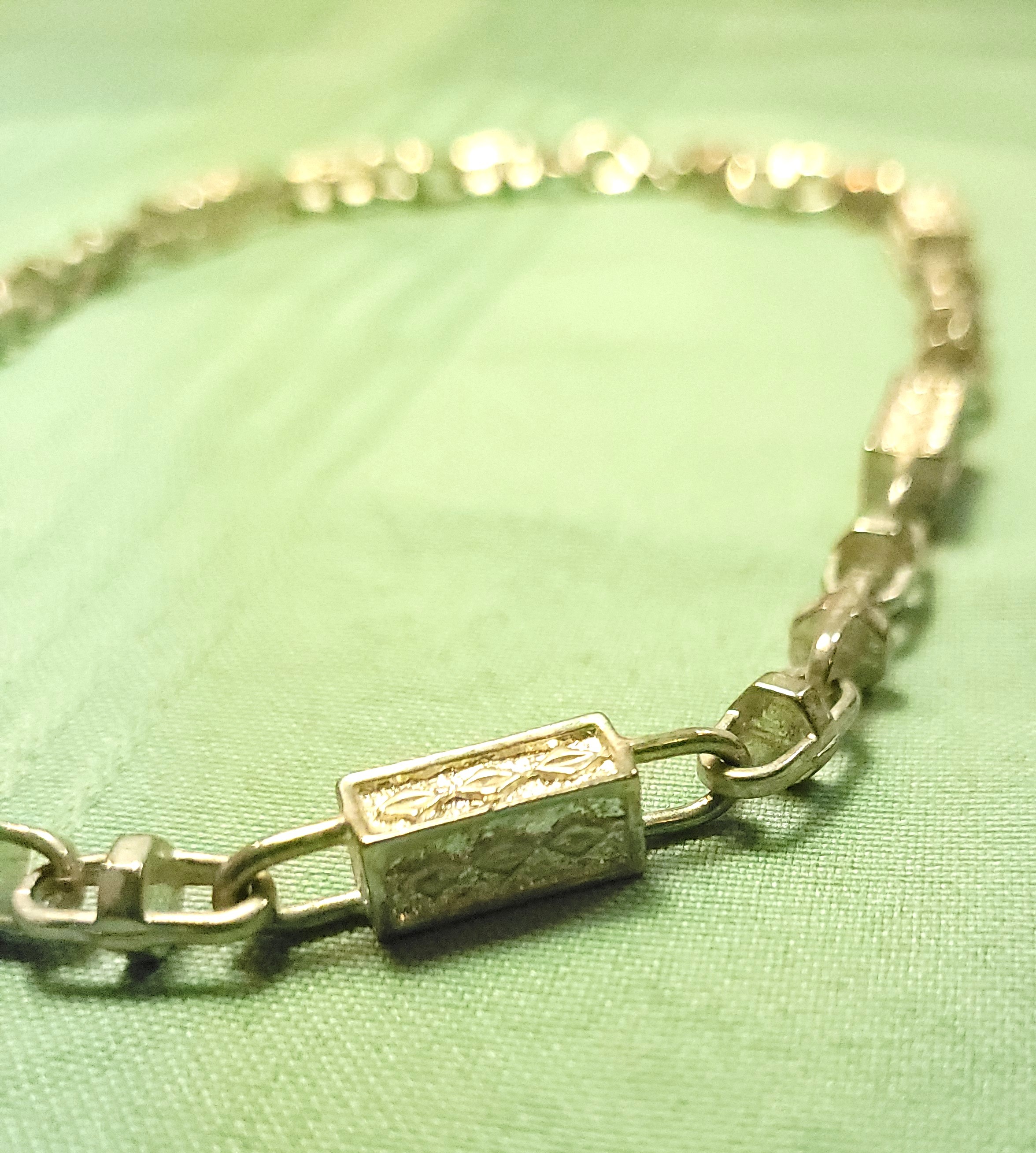 1970s Etched Bar Link Choker Necklace Silver Tone Modernist 15"