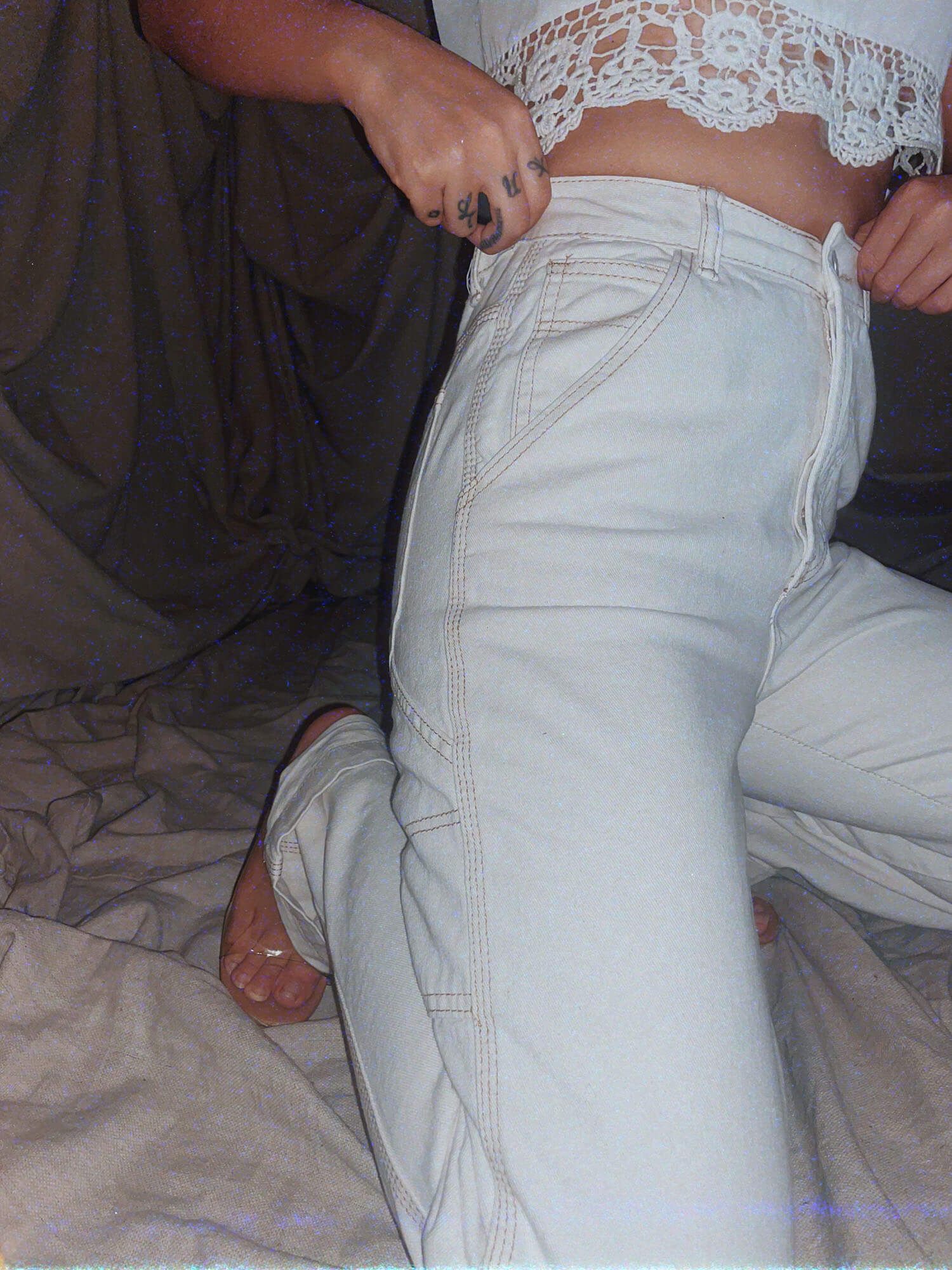 Carpenter Jeans ★ white high waist boot cut denim pants - photo 3