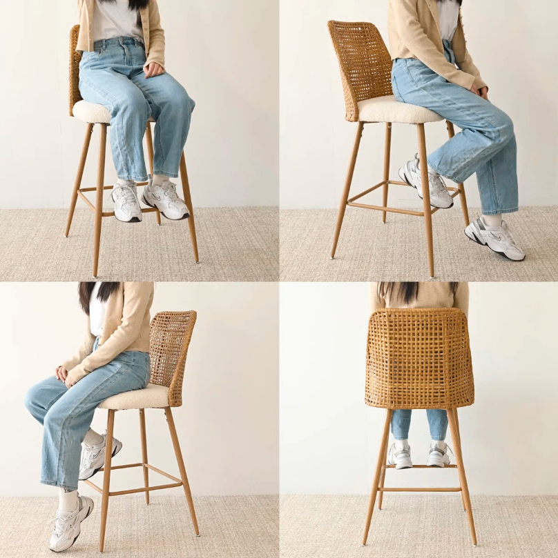 Rattan Bar Stool with Cushioned Seat - Set of 3 (New in box) - photo 5