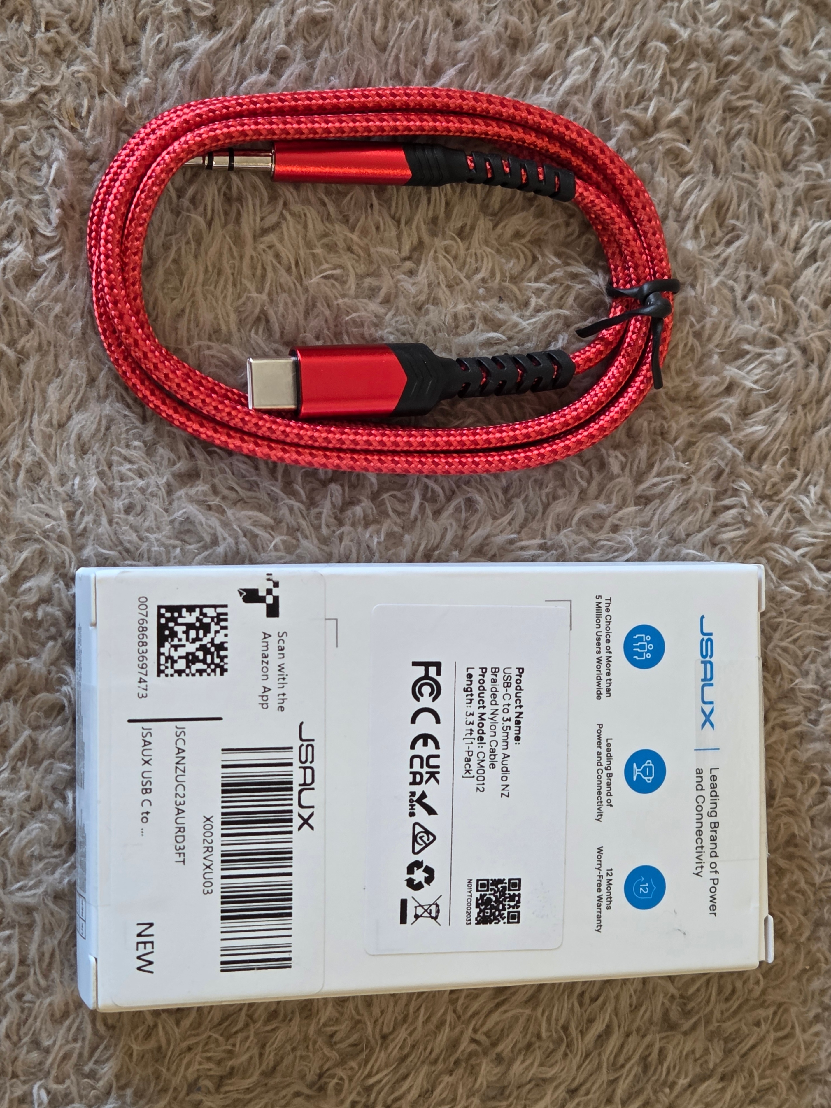 JSAUX USB-C to 3.5mm Aux Cable, 1 m – Red - photo 2