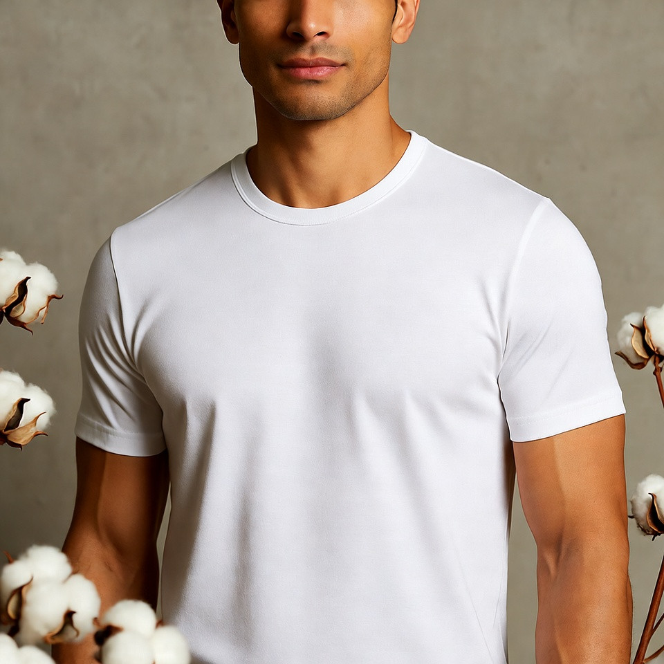 Men's 100% Cotton Breathable Short Sleeve White T-Shirt - photo 3