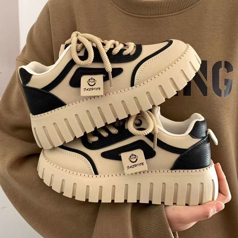 Sport Fashion Beige & Black Platform Sneakers