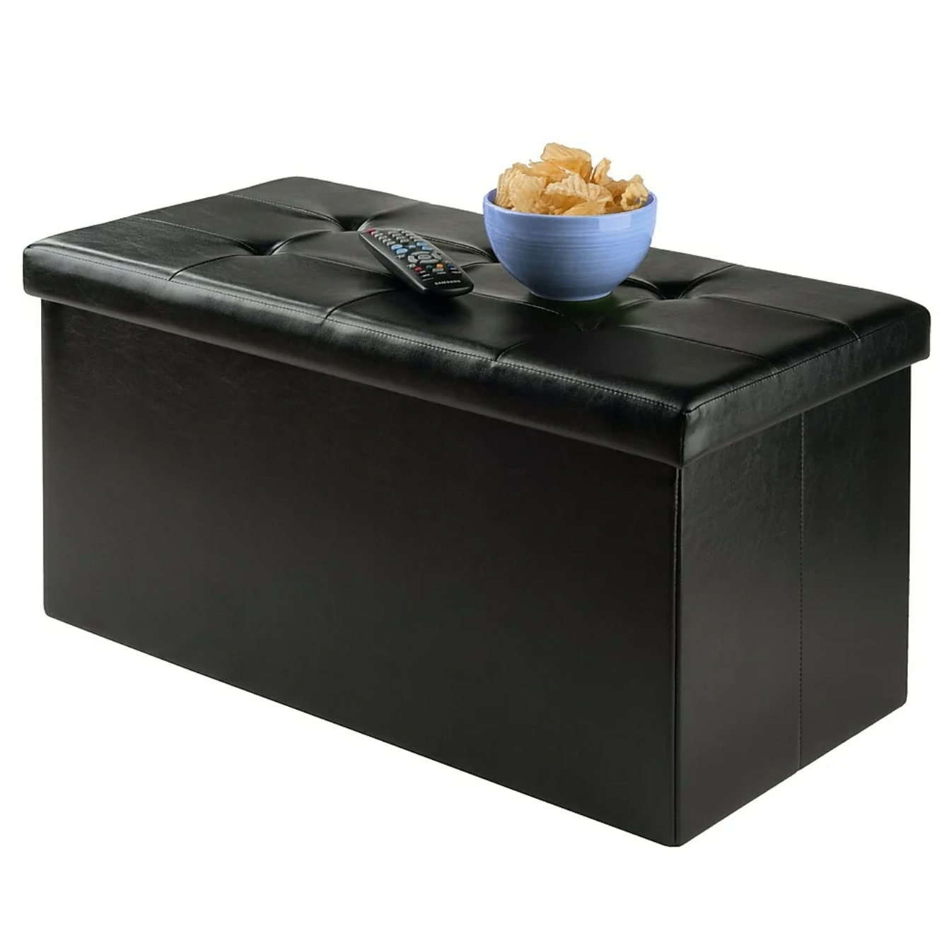 ORNAVO HOME Foldable Ottoman with Storage, Tufted Faux-Leather - photo 2