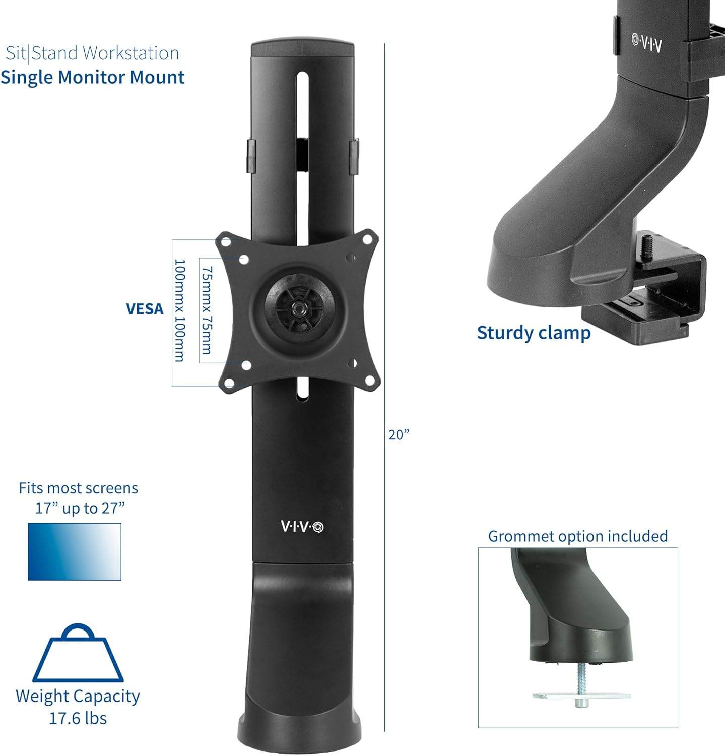 VIVO  Adjustable Single Monitor Mount for Sit-Stand Workstation - photo 3
