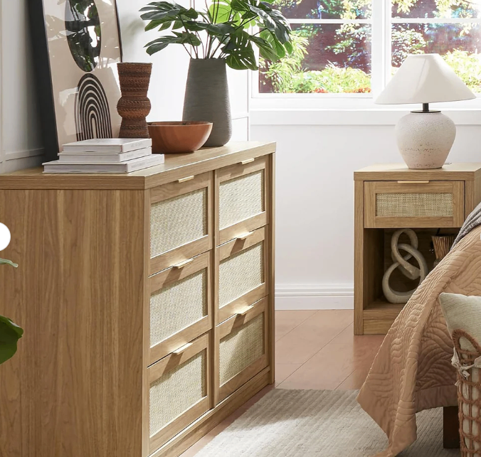 Wood & Rattan 6-Drawer Dresser - (New in box) - photo 4