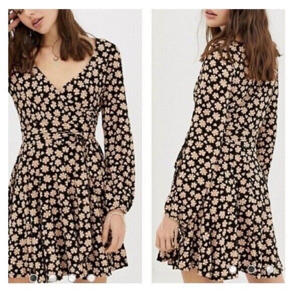 🧡 Free People XS TP S Pradera Floral Faux Wrap Midi Dress