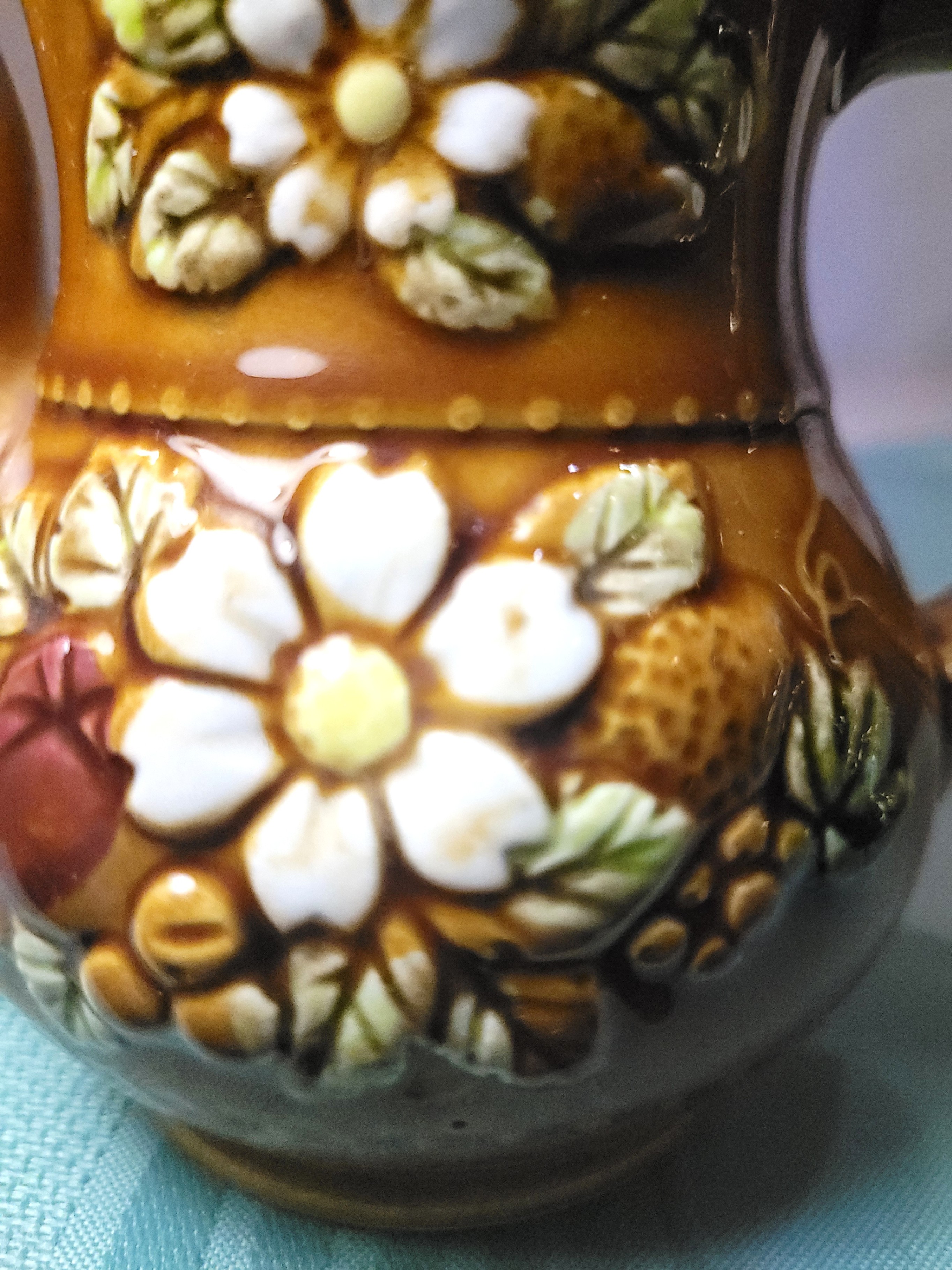 Vtg 1950s Japanese Ceramic Floral Syrup Pitcher - Mustard Gold - photo 4