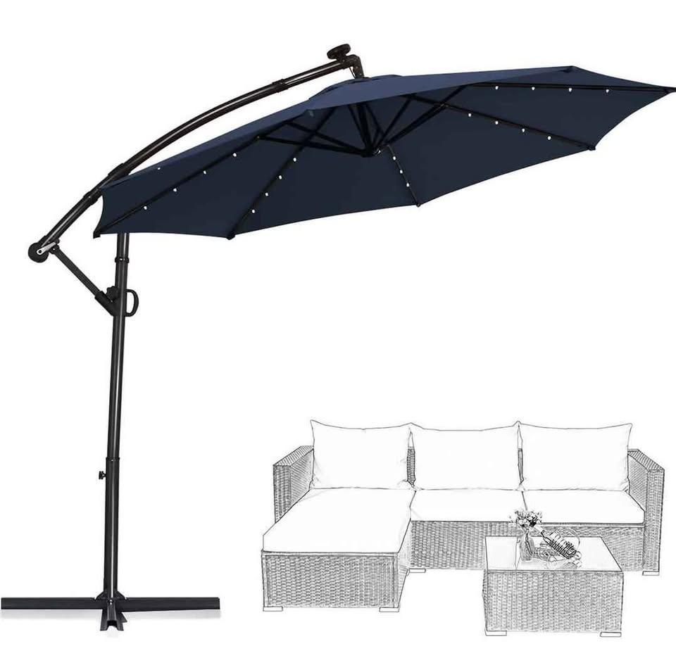 0FT Patio Offset Umbrella – Solar LED + 360° Rotation! - photo 2
