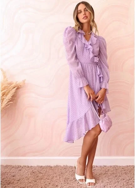 New w tags Adelyn Rae Purple Polka Dot Wrap Dress - Size S - photo 3