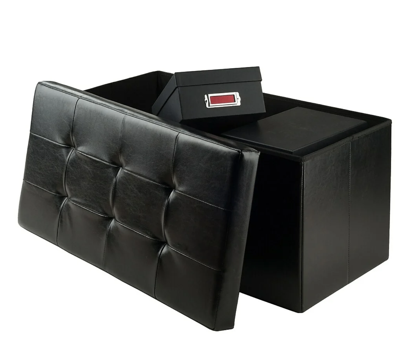ORNAVO HOME Foldable Ottoman with Storage, Tufted Faux-Leather - photo 5