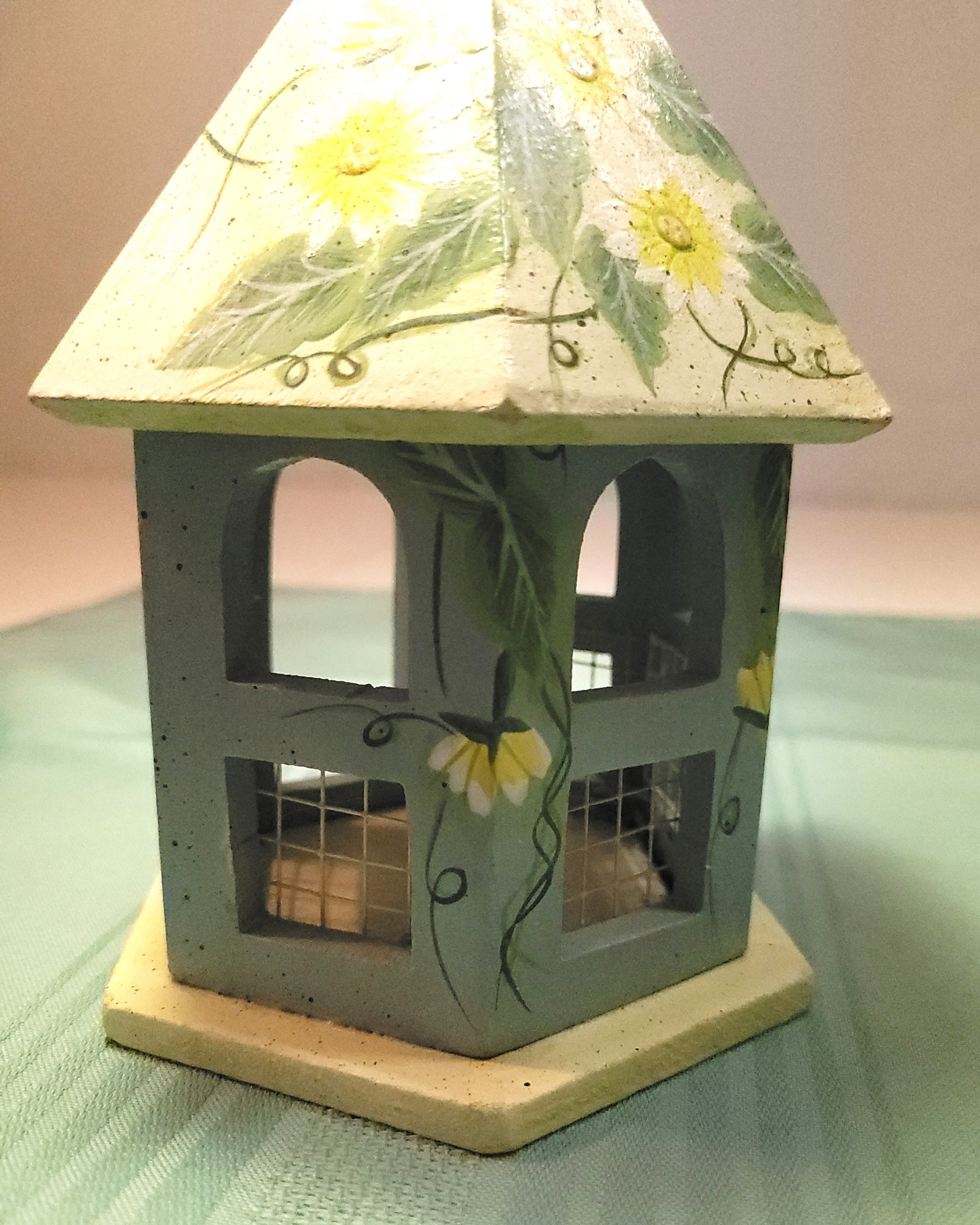 90s Hand Painted Wooden Birdhouse  Hexagon Gazebo Garden 7.25" - photo 4