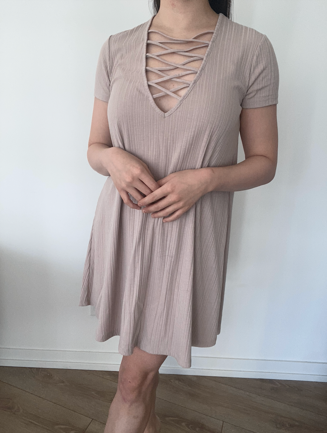 [NEW] Beige Criss-Cross Tunic Dress