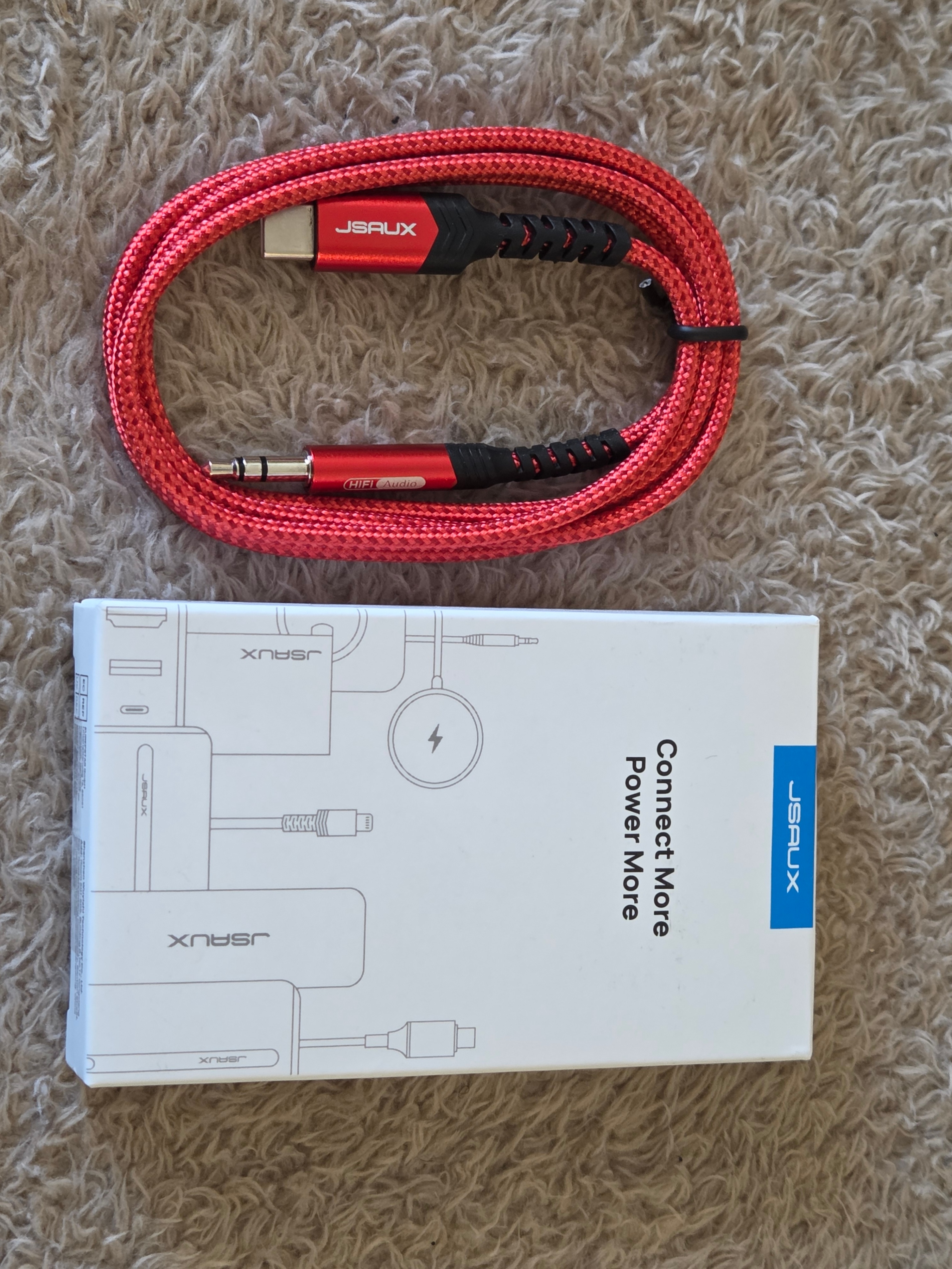 JSAUX USB-C to 3.5mm Aux Cable, 1 m – Red