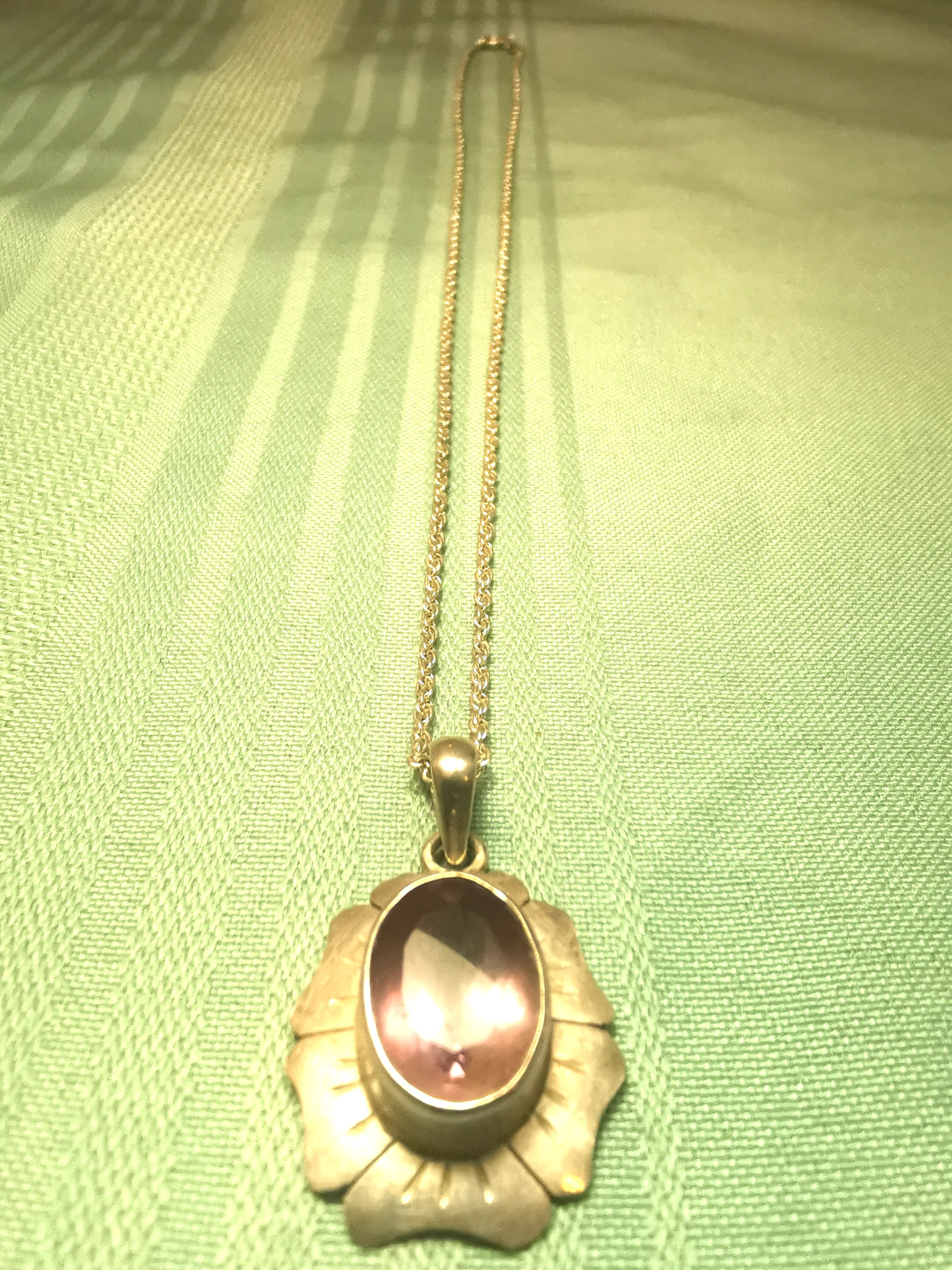 1990s Sterling Silver 925 Purple Stone Sunburst Floral Pendant - photo 5