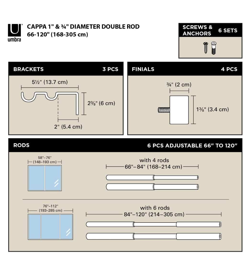 Umbra Gold CAPPA Double Extendable Curtain Rod, 66-120" - photo 3