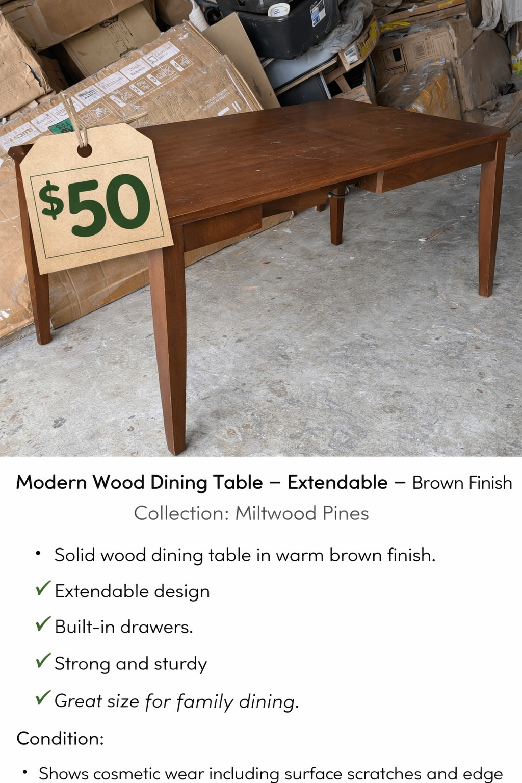 Extendable Wood Dining Table - Miltwood Pines Collection