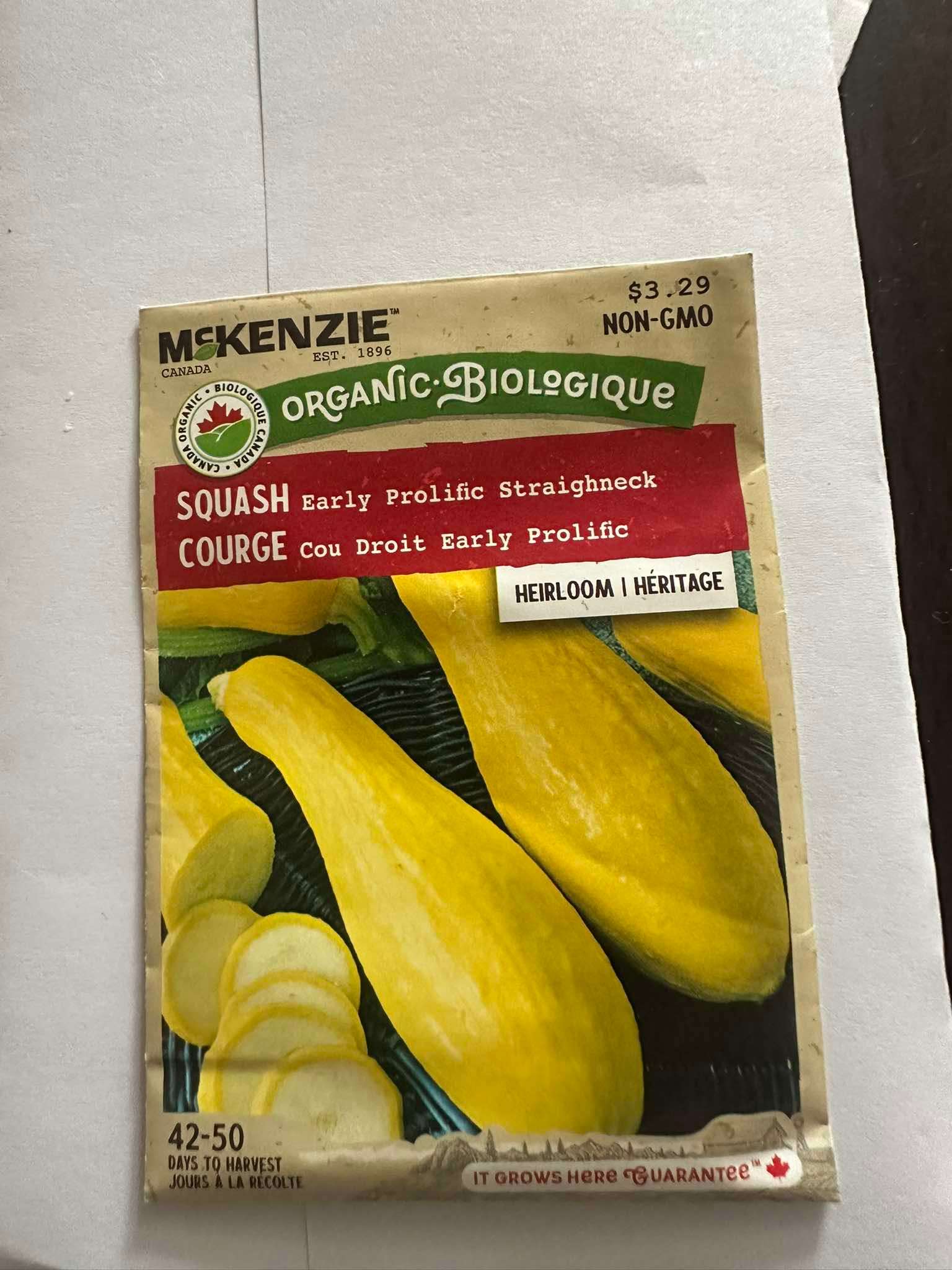 2 Packs of McKenzie Early Prolific Straight neck Squash Seeds