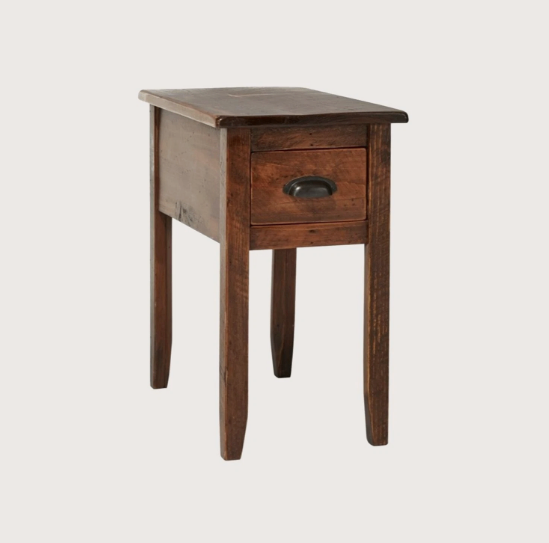 Rustic Amish Wood Side Table with Drawer Made in USA