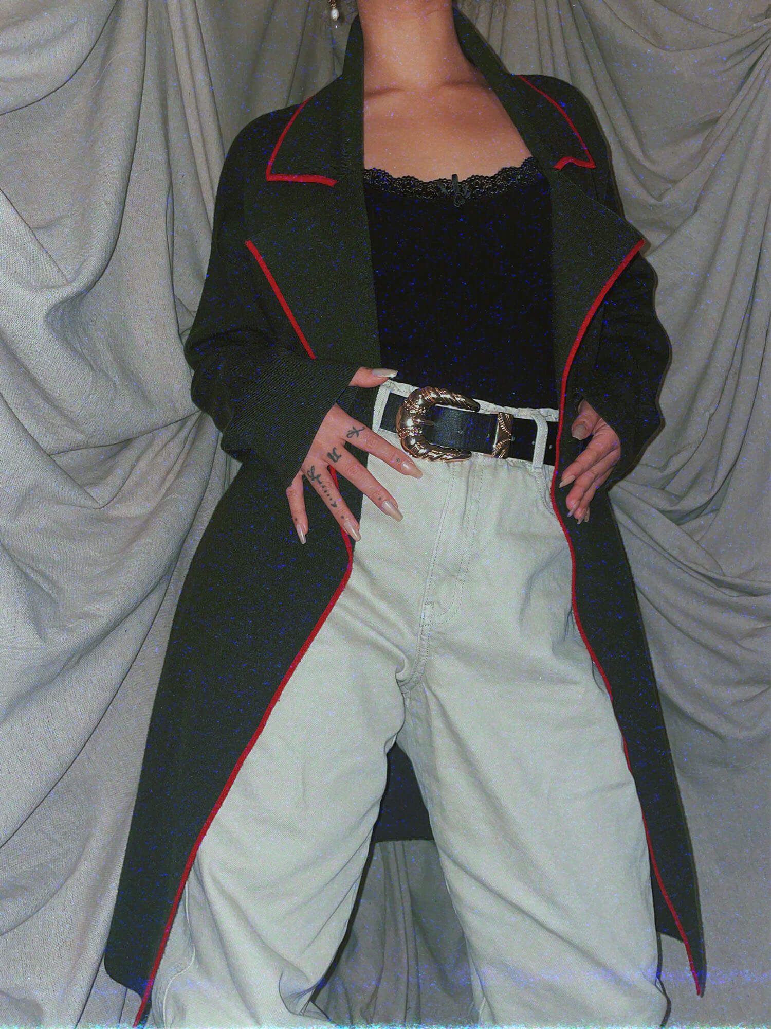 long green cardigan sweater w red stripe - photo 2