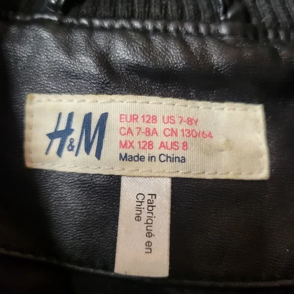 H&M Black Faux Leather Jacket - Size 7-8 Years - photo 3