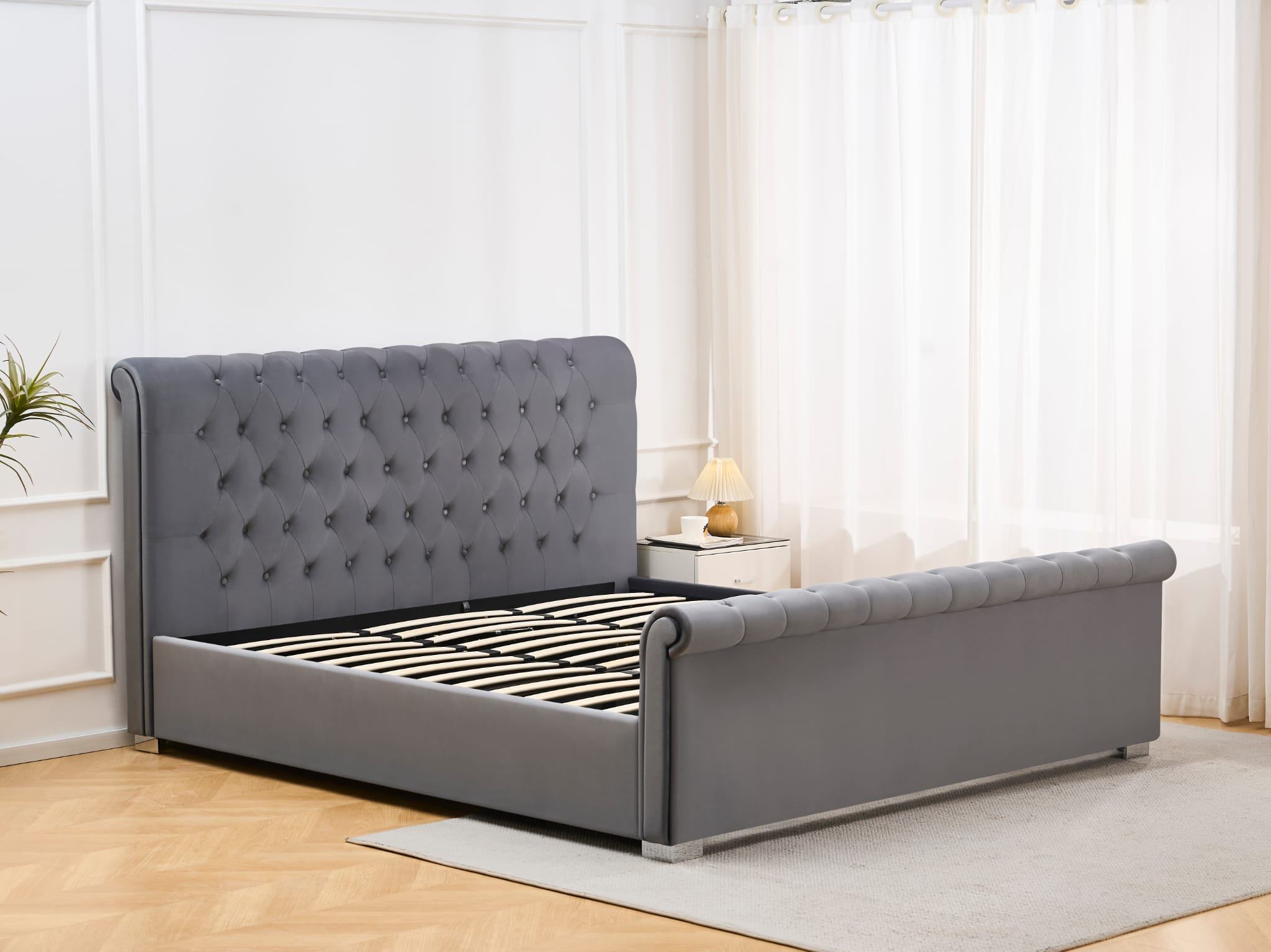 King Size Grey Upholstered Platform Bed Frame - photo 3