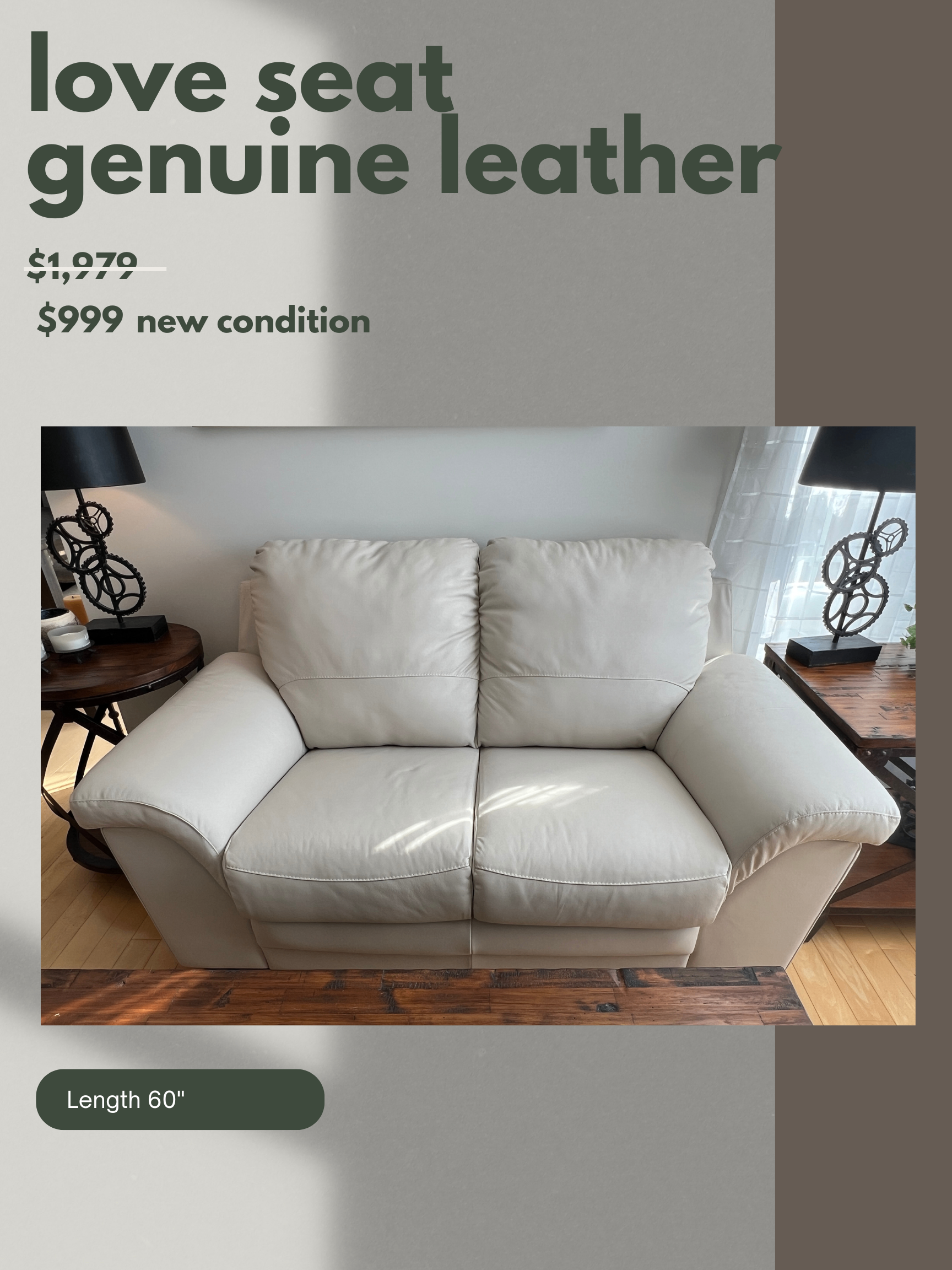 Genuine Leather Loveseat - Classic Beige