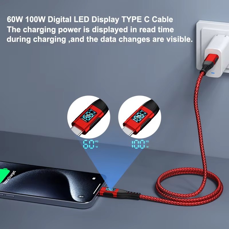 🔥 100W USB‐C Fast Charging Cable – Nylon Braided LED Power - photo 2