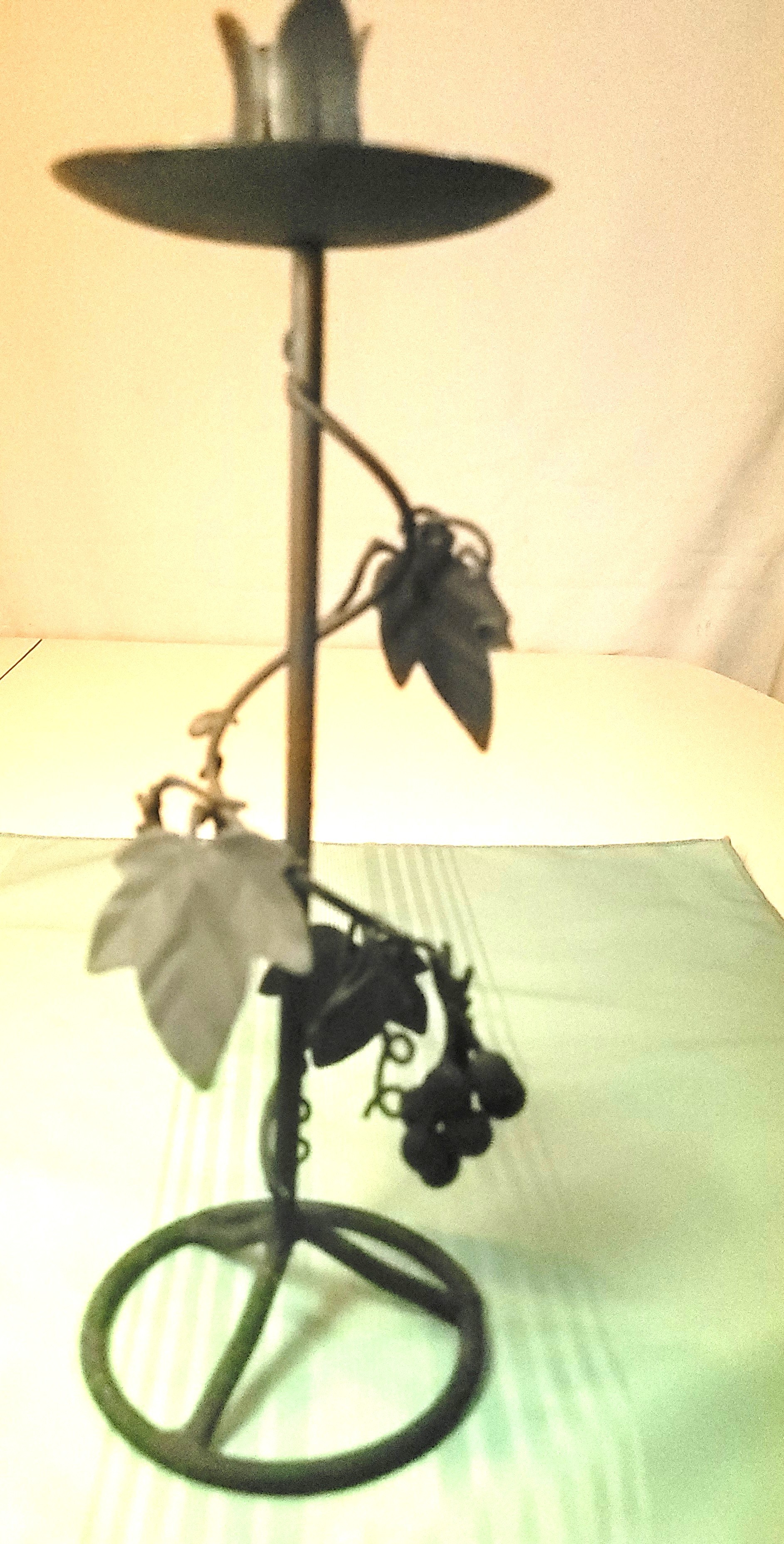 1950s Italian Wrought Iron Grapevine Taper Candlestick Holder