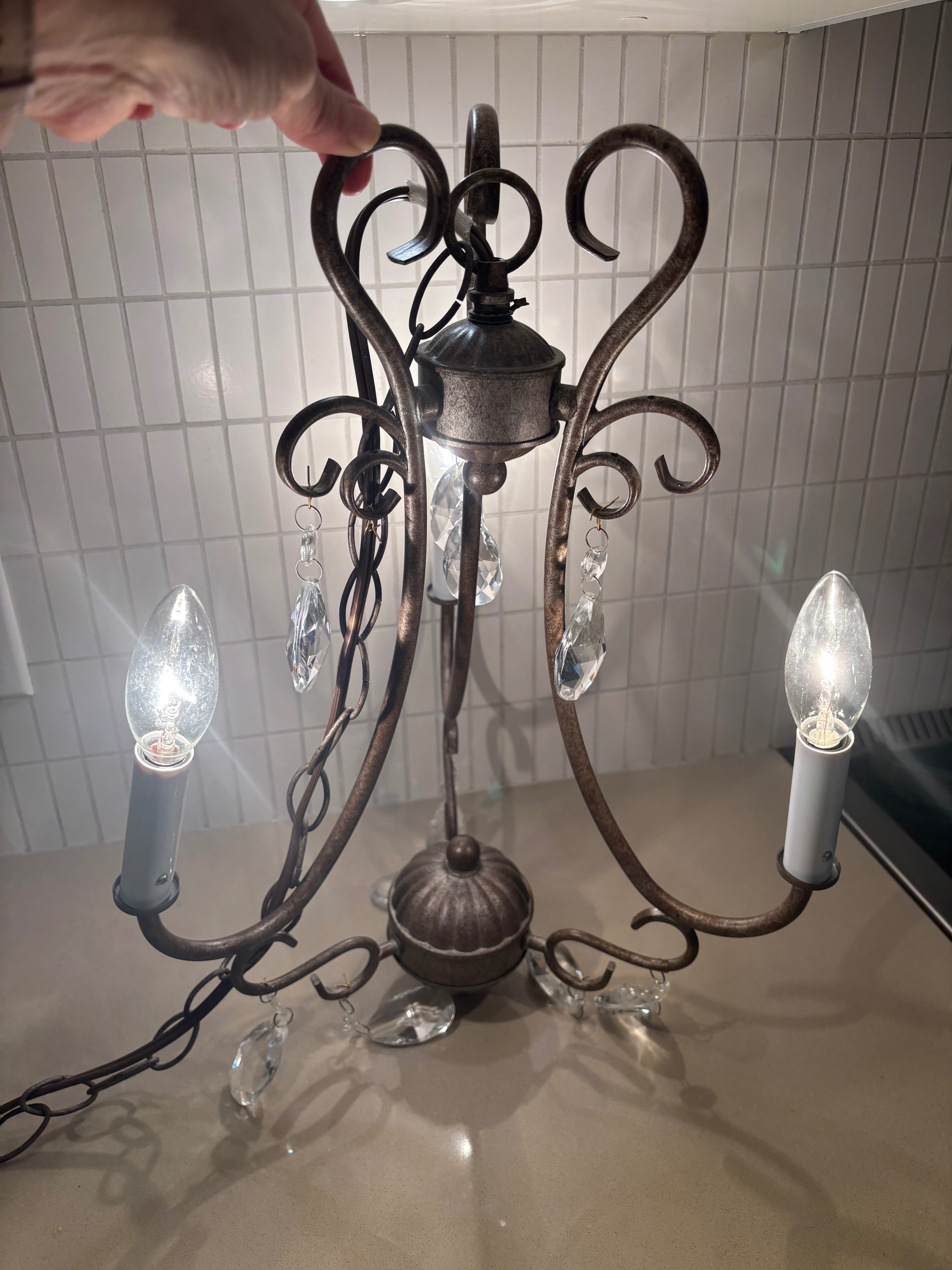 Plug in 3 light crystal chandelier - photo 2