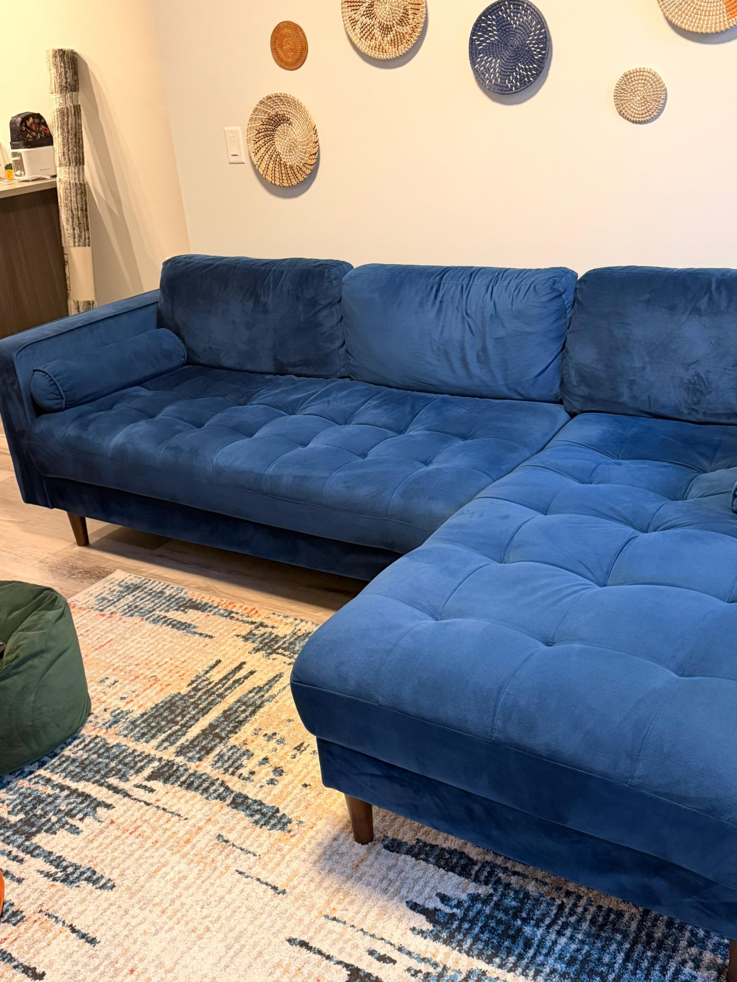 Stunning Navy Blue Velvet Sectional – Mid-Century Modern Style - photo 3