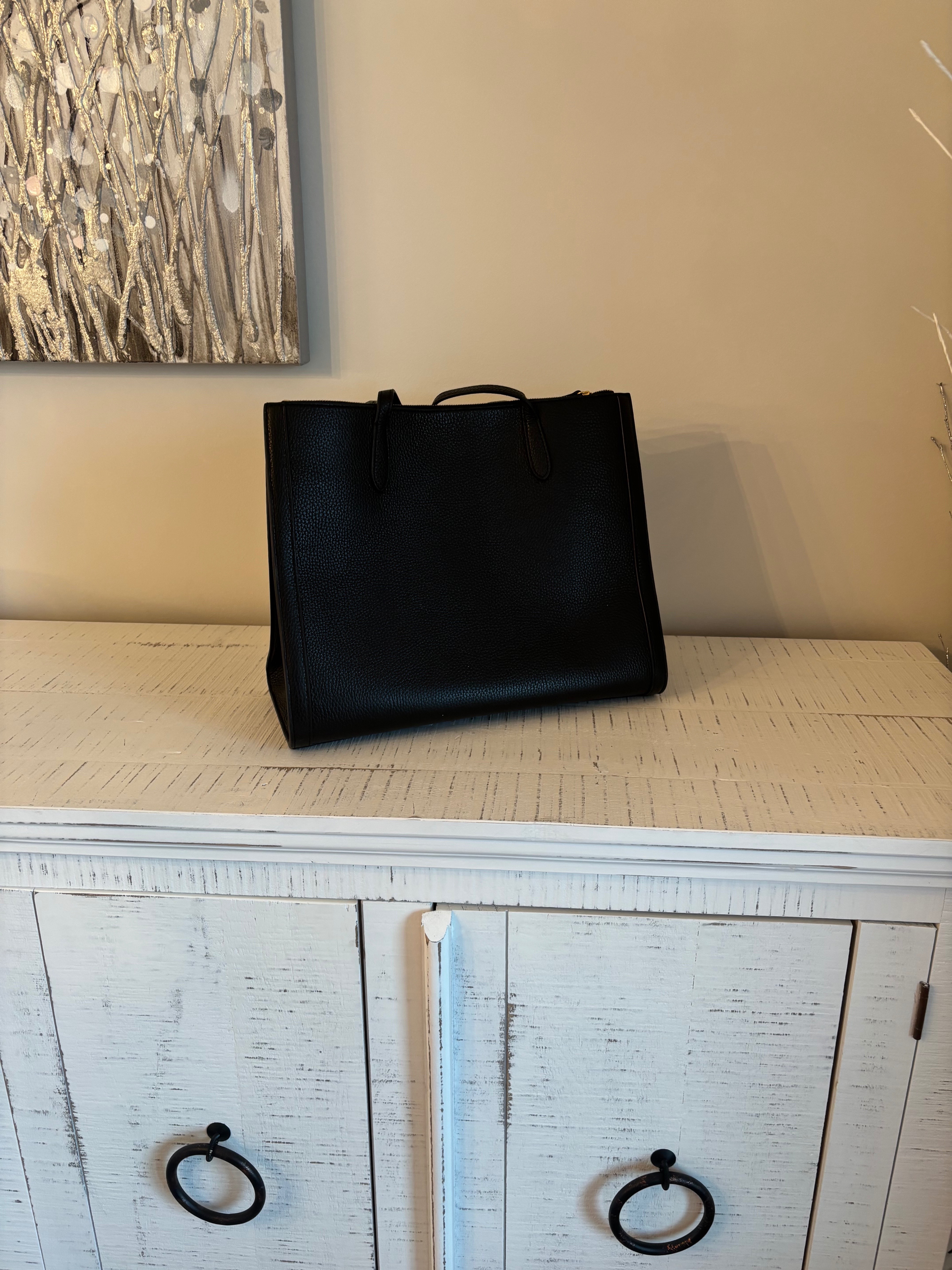 large black leather tote, bag,purse - photo 2