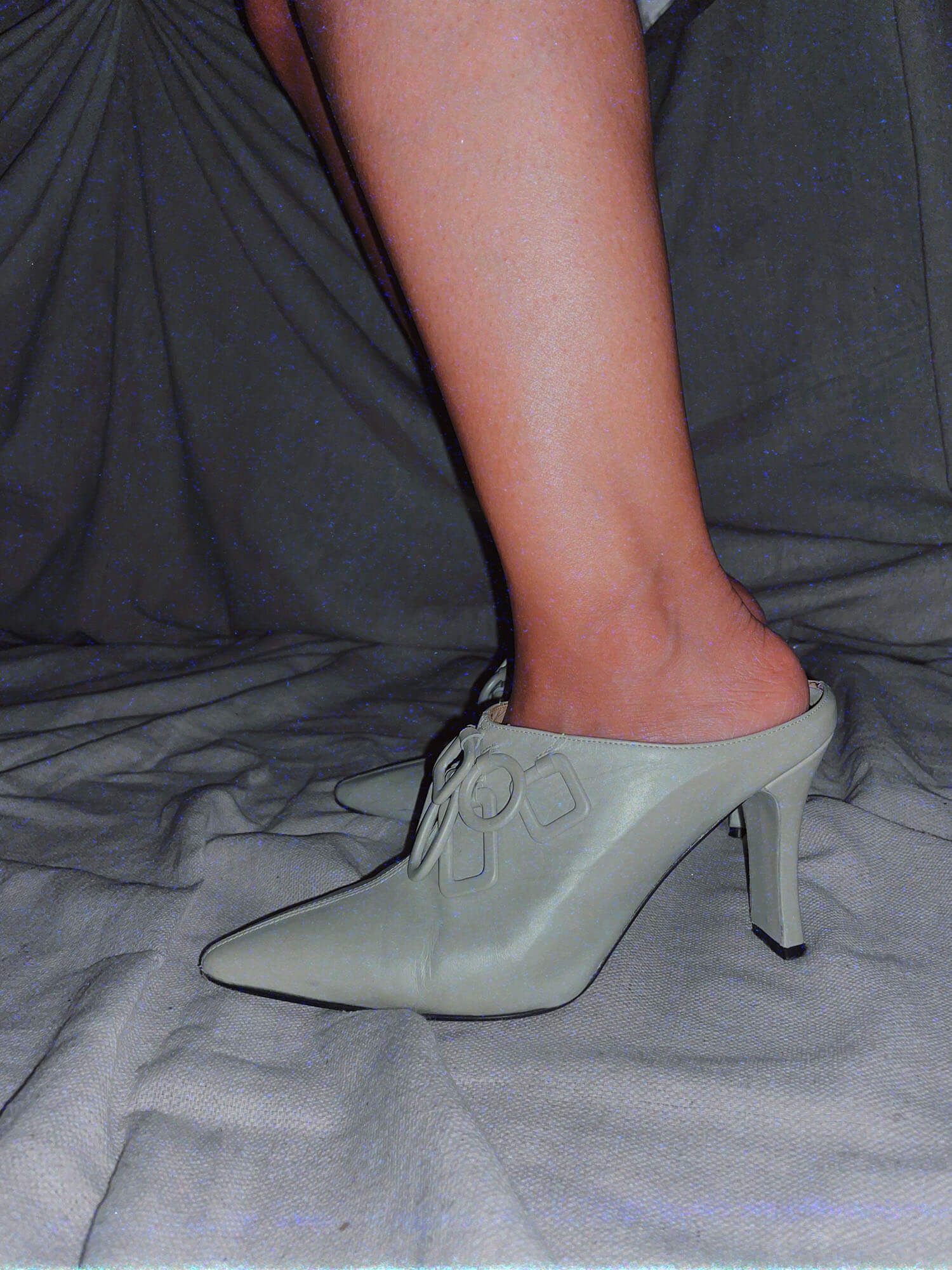 vintage light mint green mules heels shoes - photo 3
