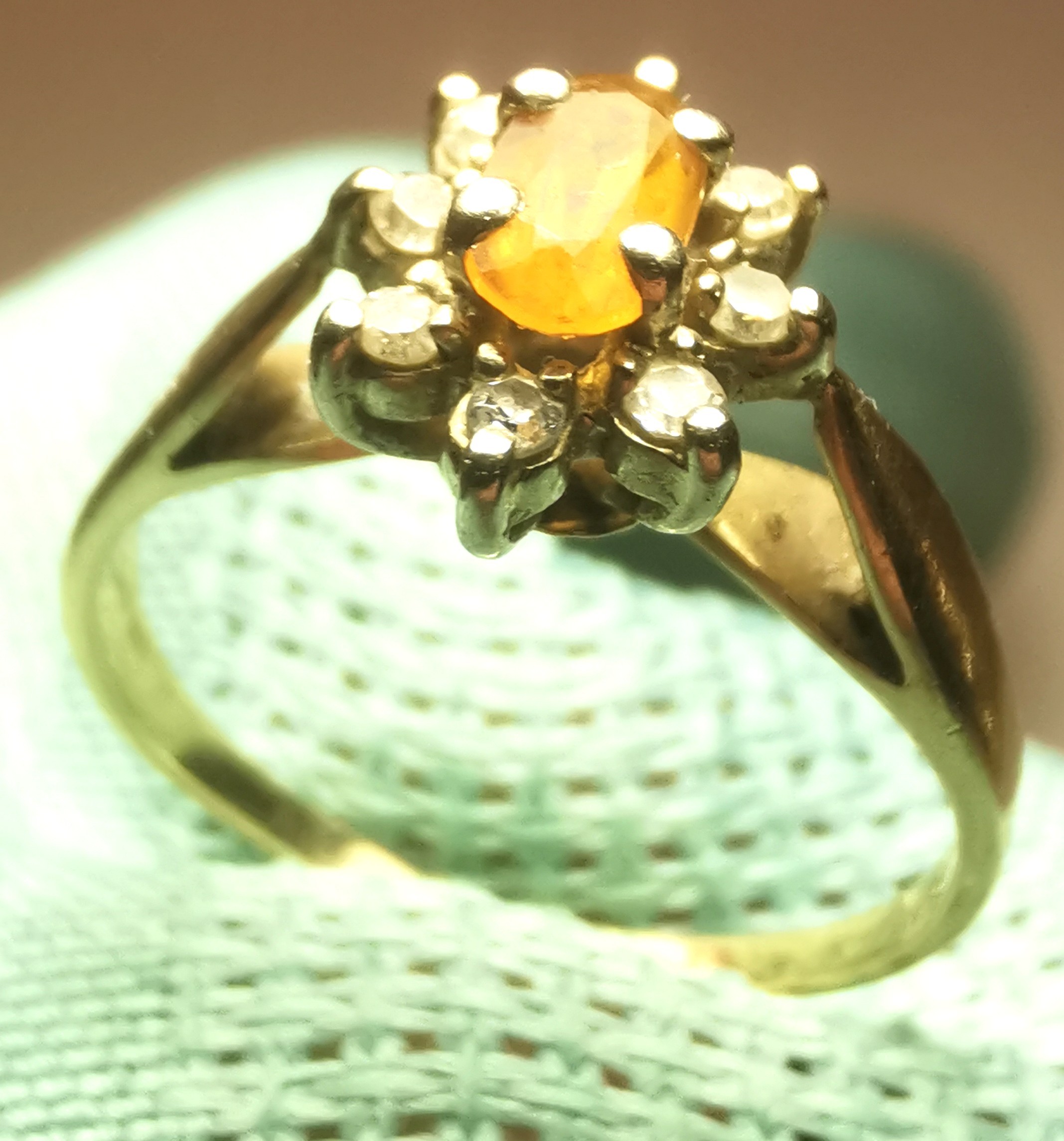14K Gold Natural Citrine & Diamond Halo Ring Size 5.5 Circa 1980 - photo 3